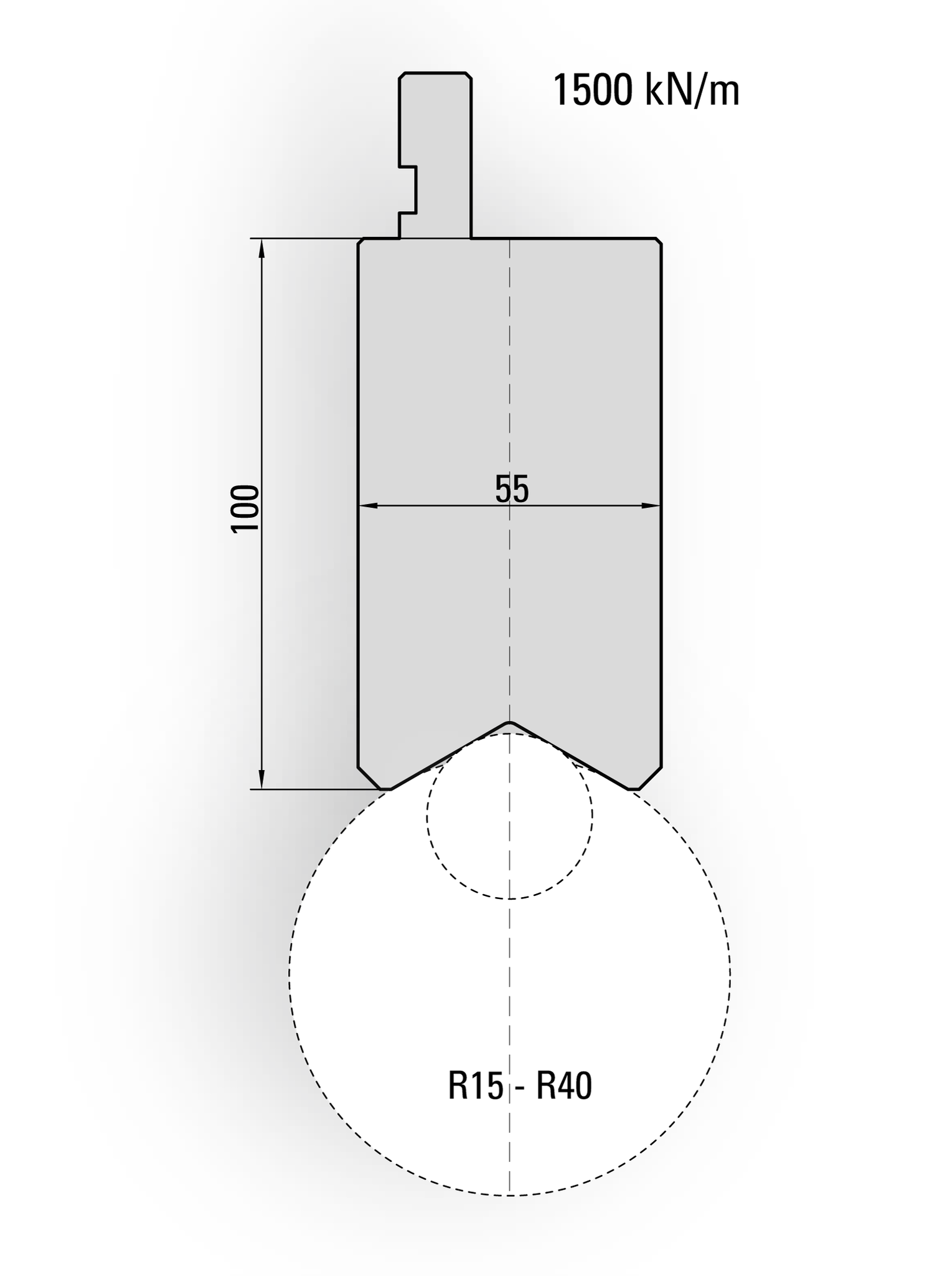 10.193-550S Houder Radiusgereedschap Type II / H=100 / L=550 mm Ged.