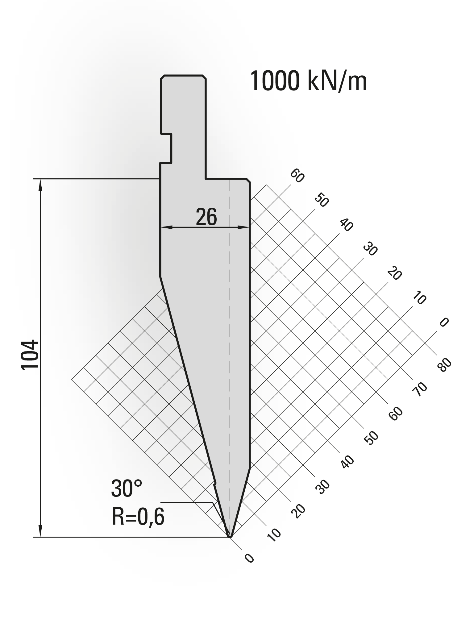 11.258-835 30° / R=0,6 / H=104 / L=835 mm