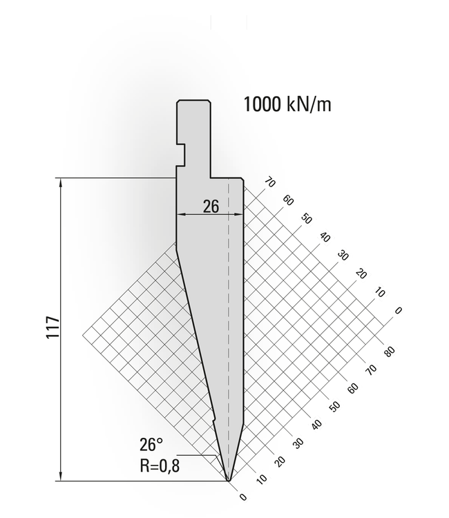 11.540-835 26° / R=0,8 / H=117 / L=835 mm