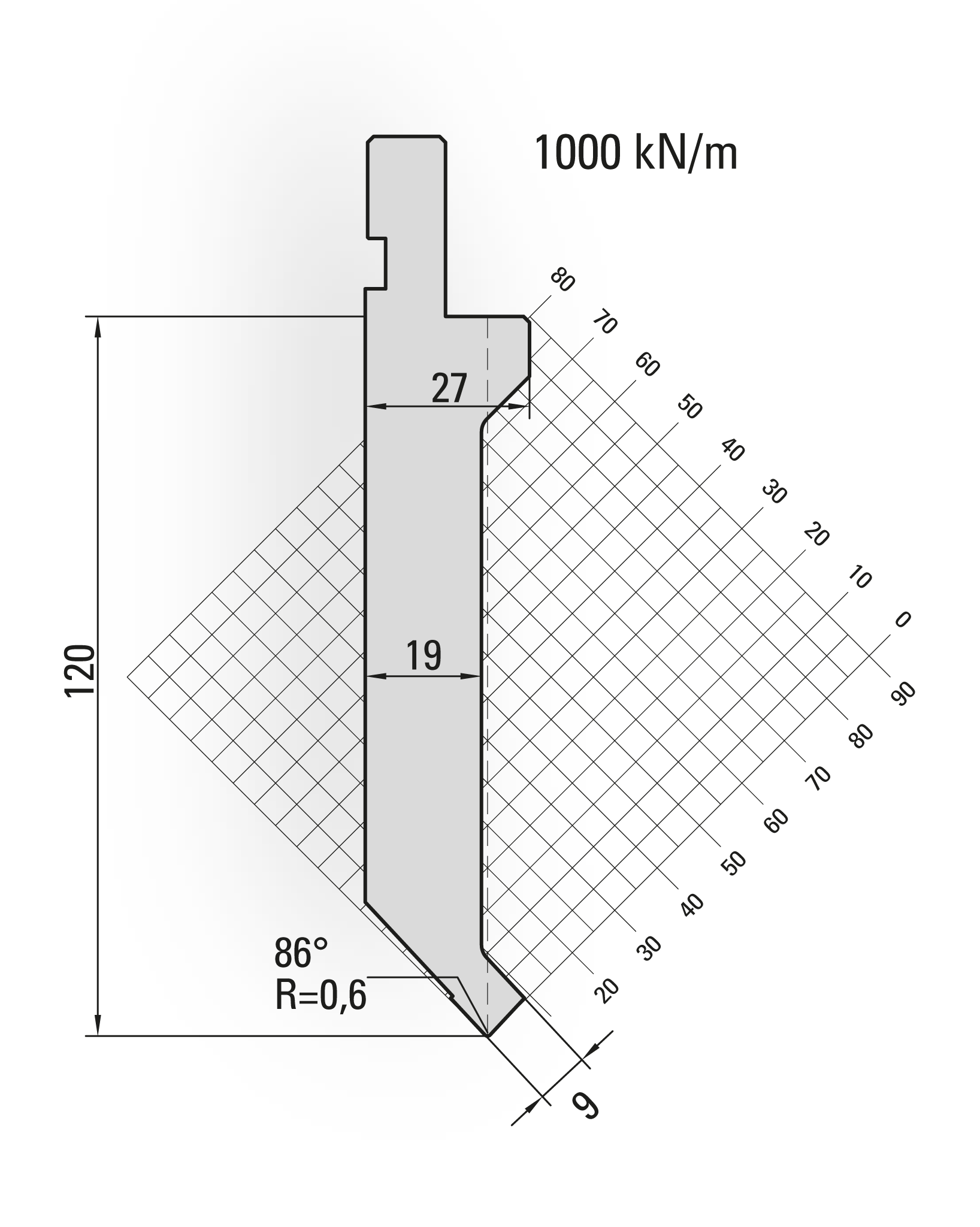 12.022-835 86° / R=0,6 / H=120 / L=835 mm