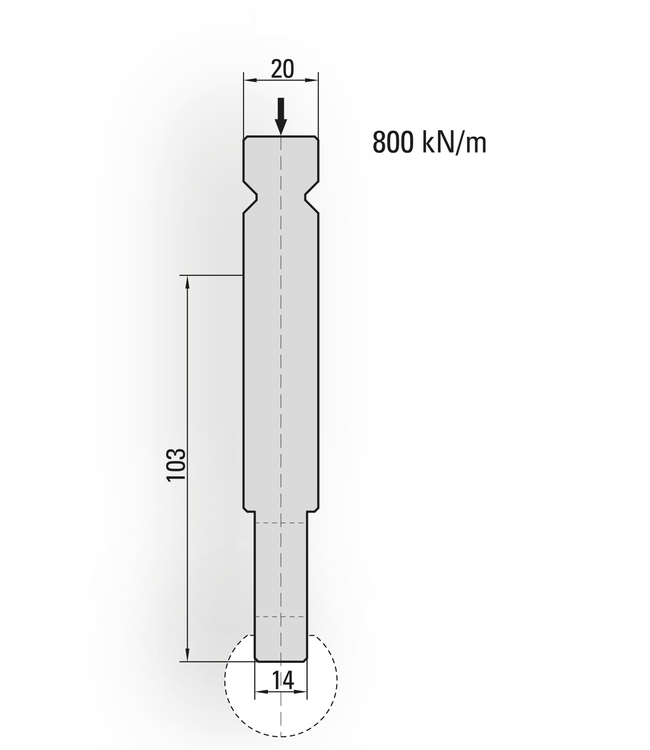 15.010-830-Pin Houder Radiusgereedschap Type I / H=103 / L=830 mm