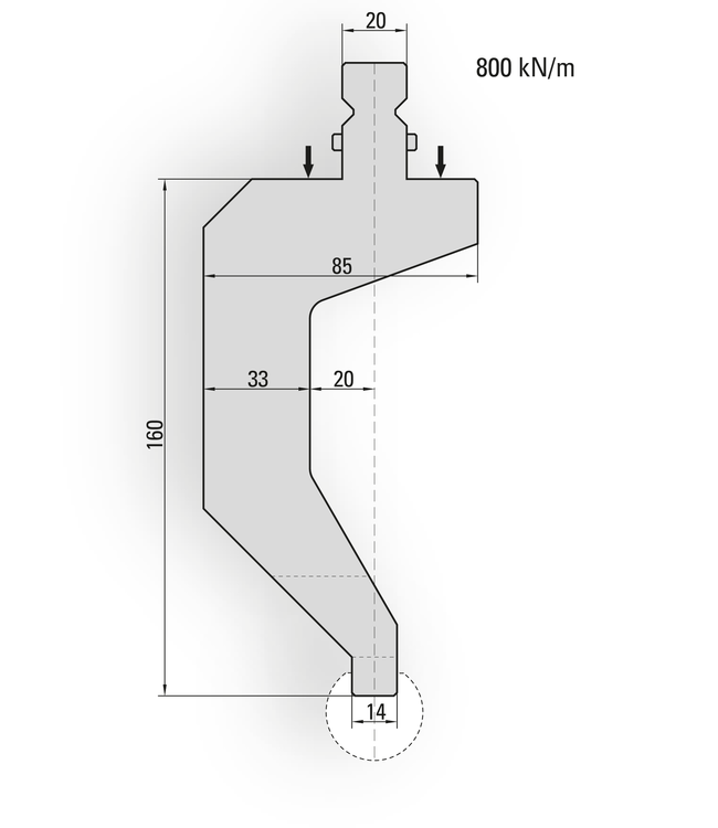 15.014-830-Pin Houder Radiusgereedschap Type I / H=160 / L=830 mm