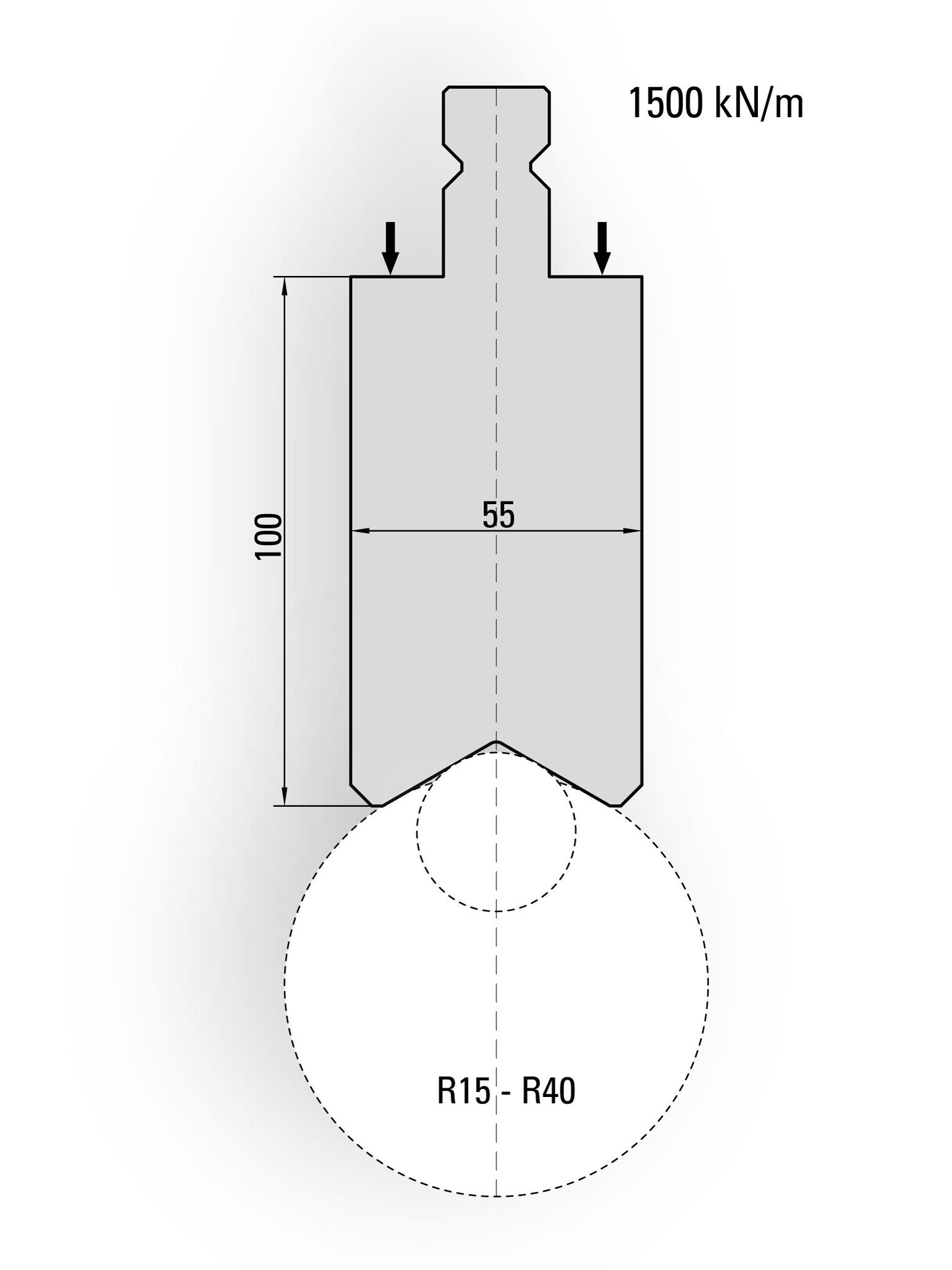 15.025-500-Pin Houder Radiusgereedschap Type II / H=100 / L=500 mm