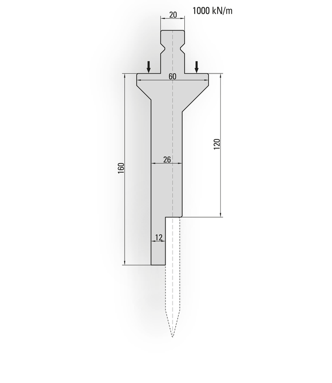 15.760-500-Pin Houder voor Uitwisselbare Buiglijsten / H=160 / L=500 mm v.v. Stiften