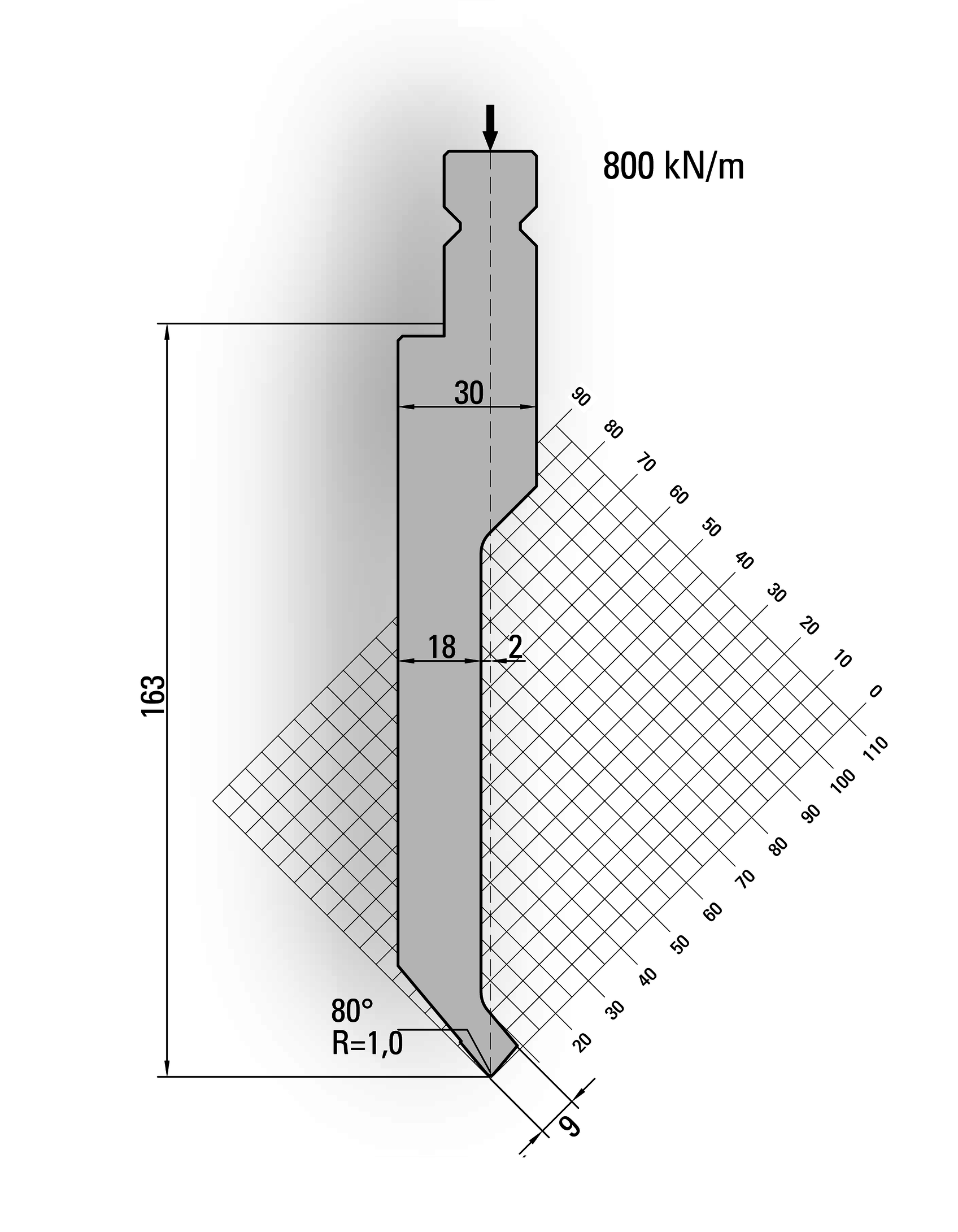 19.022-515-Pin 80° / R=1,0 / H=163 / L=515 mm