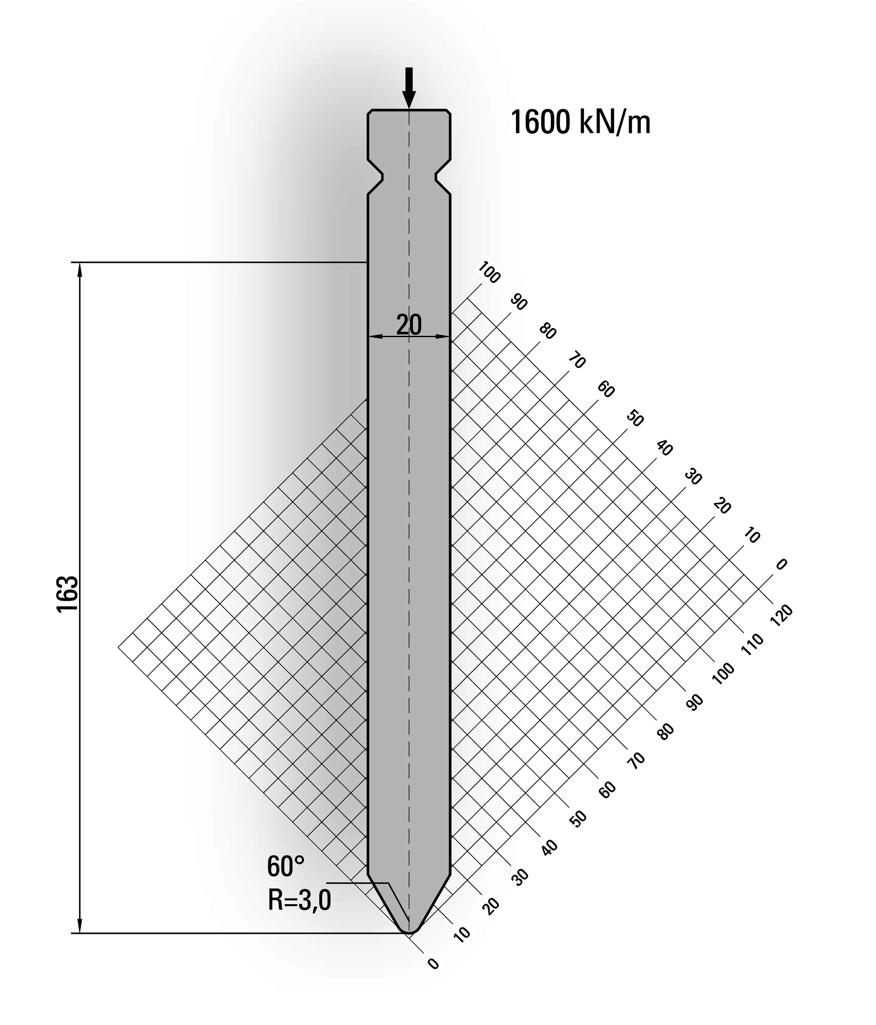 19.024-515-Pin 60° / R=3,0 / H=163 / L=515 mm