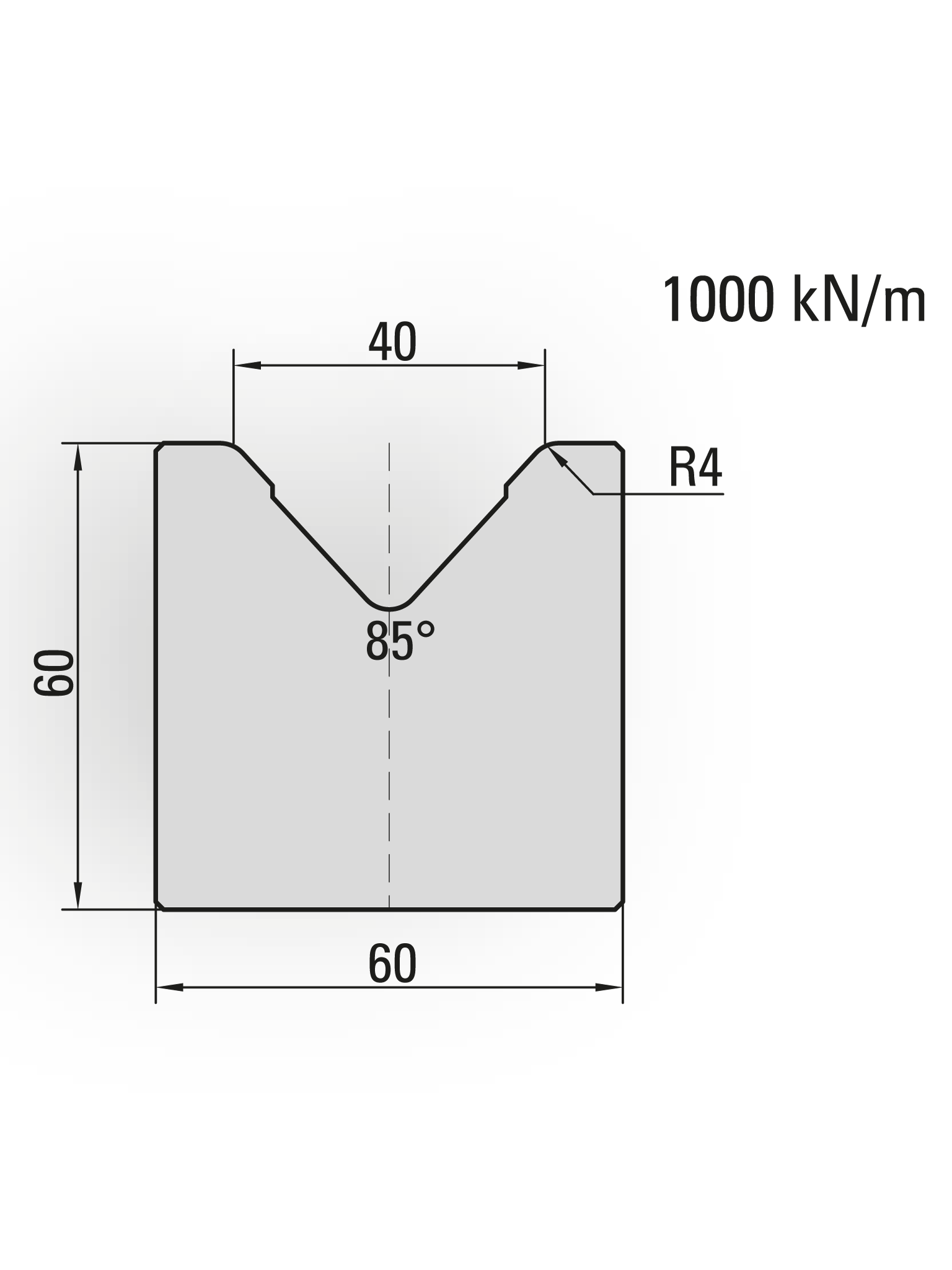 20.211-835 1-V Matrijs / 85° / V=40 / L=835 mm