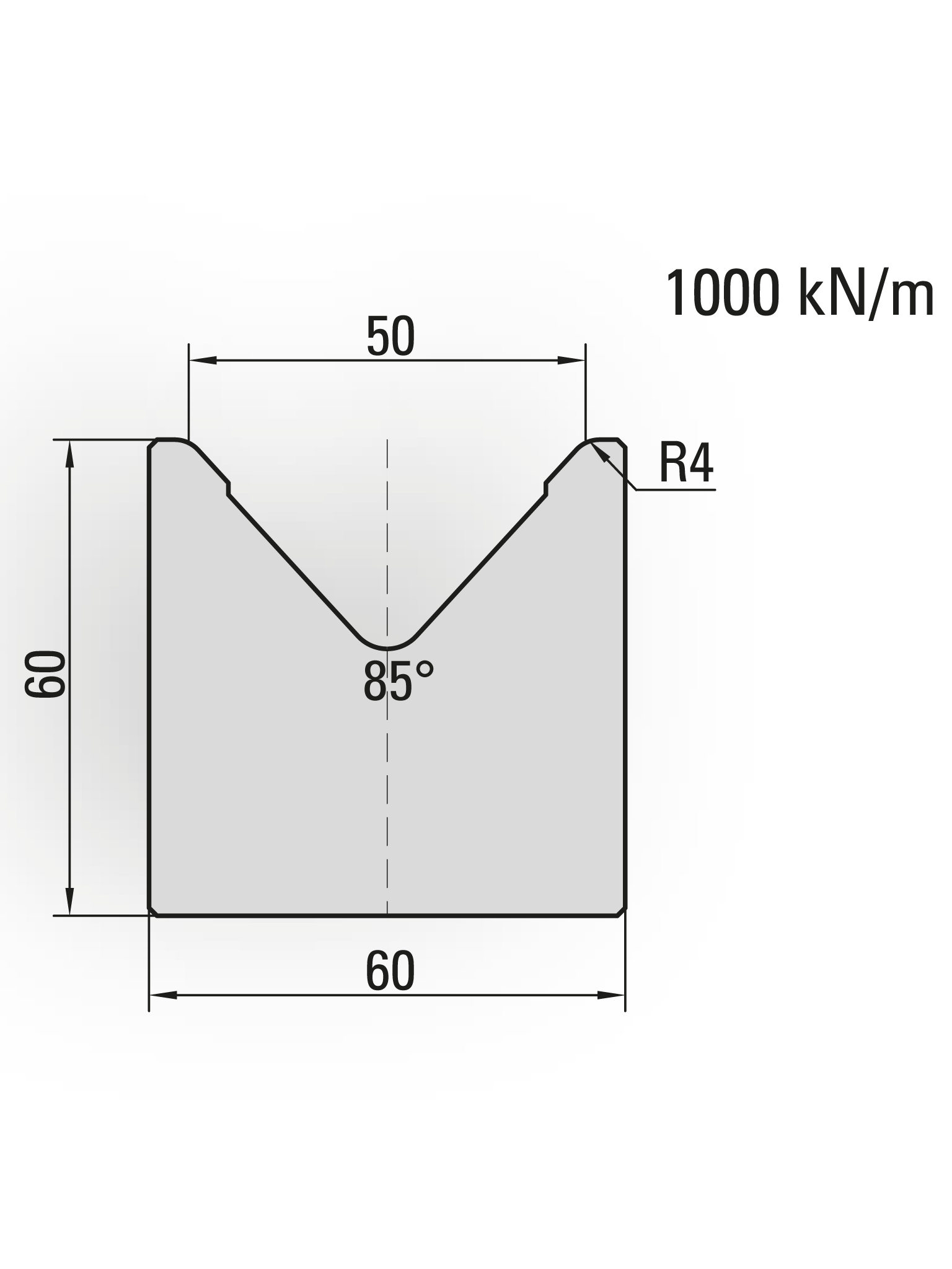 20.212-835 1-V Matrijs / 85° / V=50 / L=835 mm
