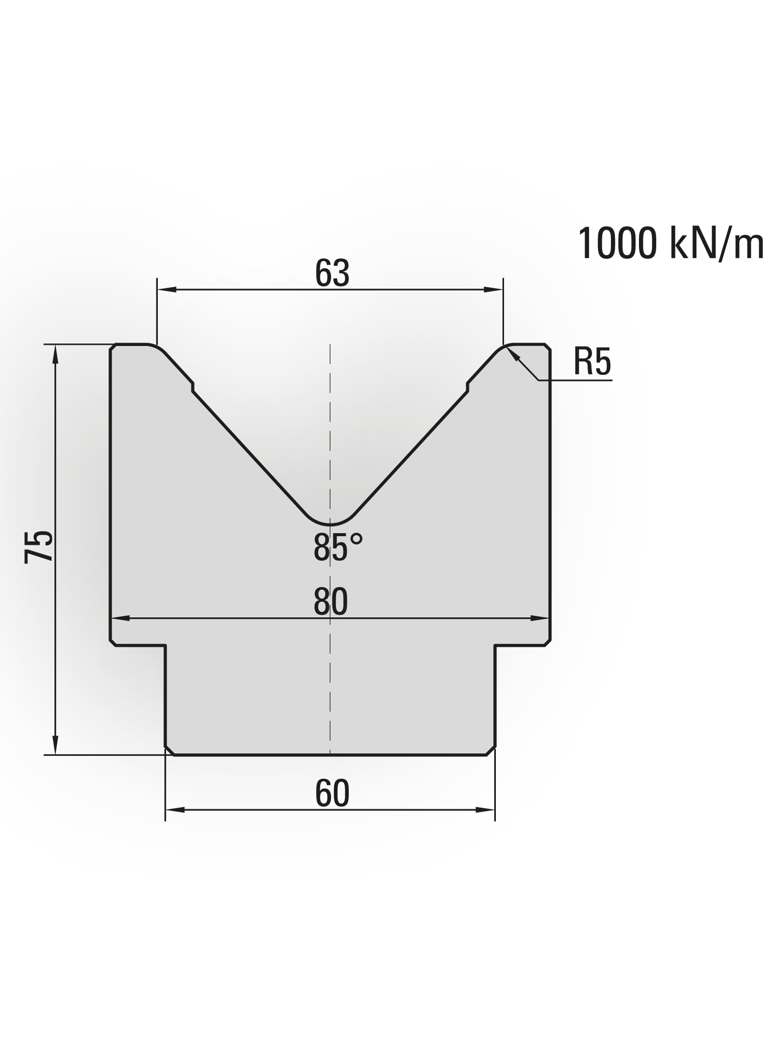 20.213-835 1-V Matrijs / 85° / V=63 / L=835 mm