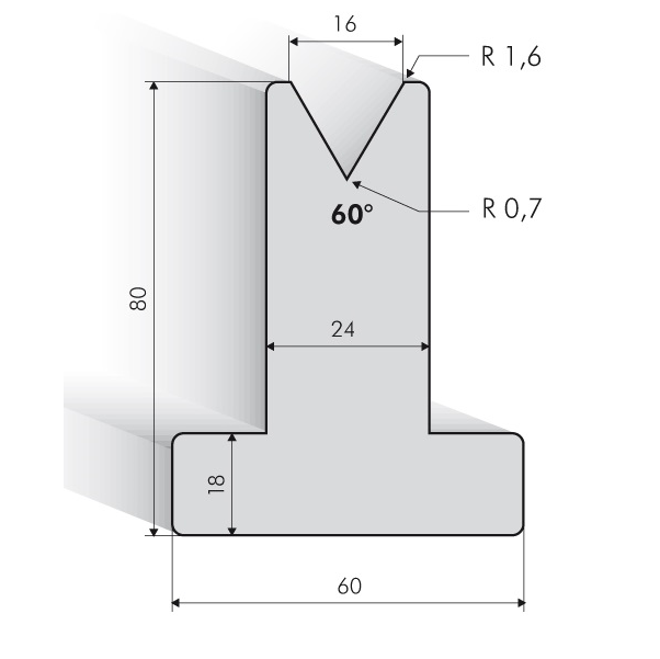 20.301-835 T-Matrijs / 60° / V=16 / L=835 mm