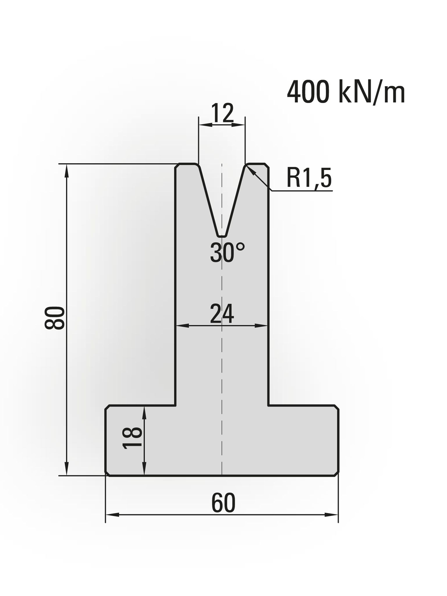 20.320-835 T-Matrijs / 30° / V=12 / L=835 mm