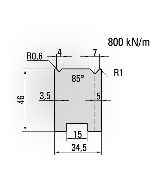 20.344-835 Centrische 2-V Matrijs / 85° / V=4+7 / L=835 mm