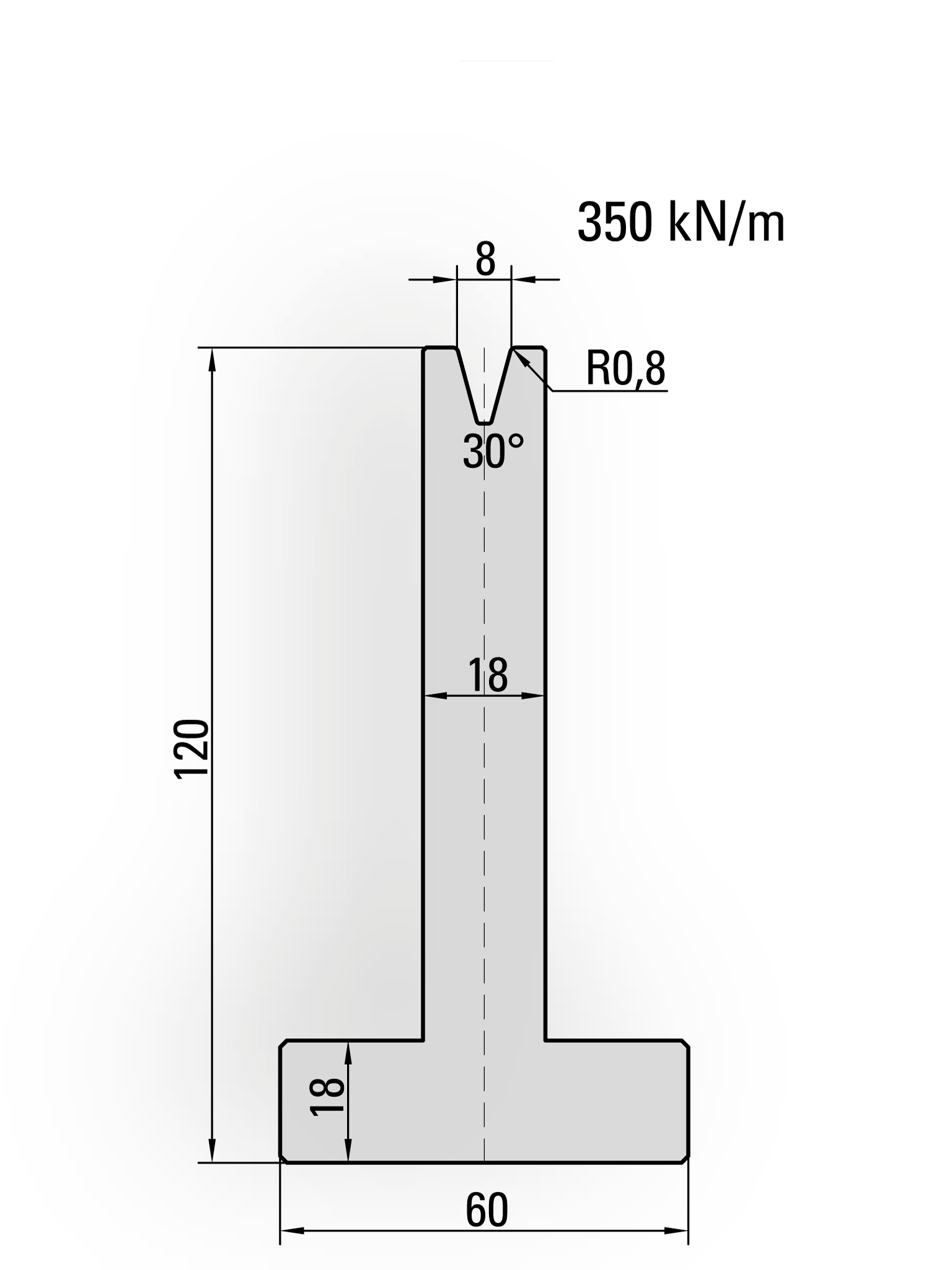20.352-835 T-Matrijs / 30° / V=8 / L=835 mm