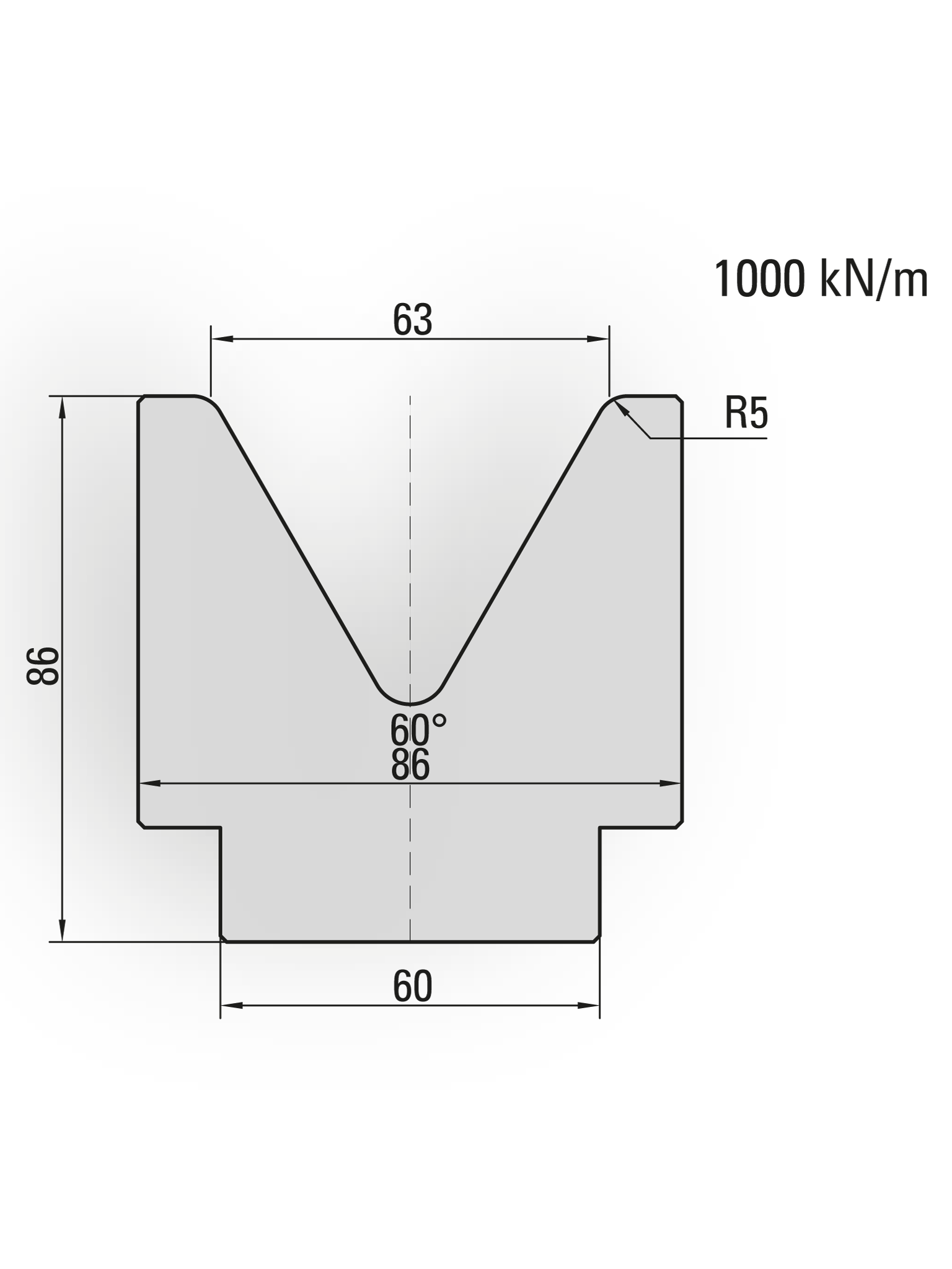 20.370-835 1-V Matrijs / 60° / V=63 / L=835 mm