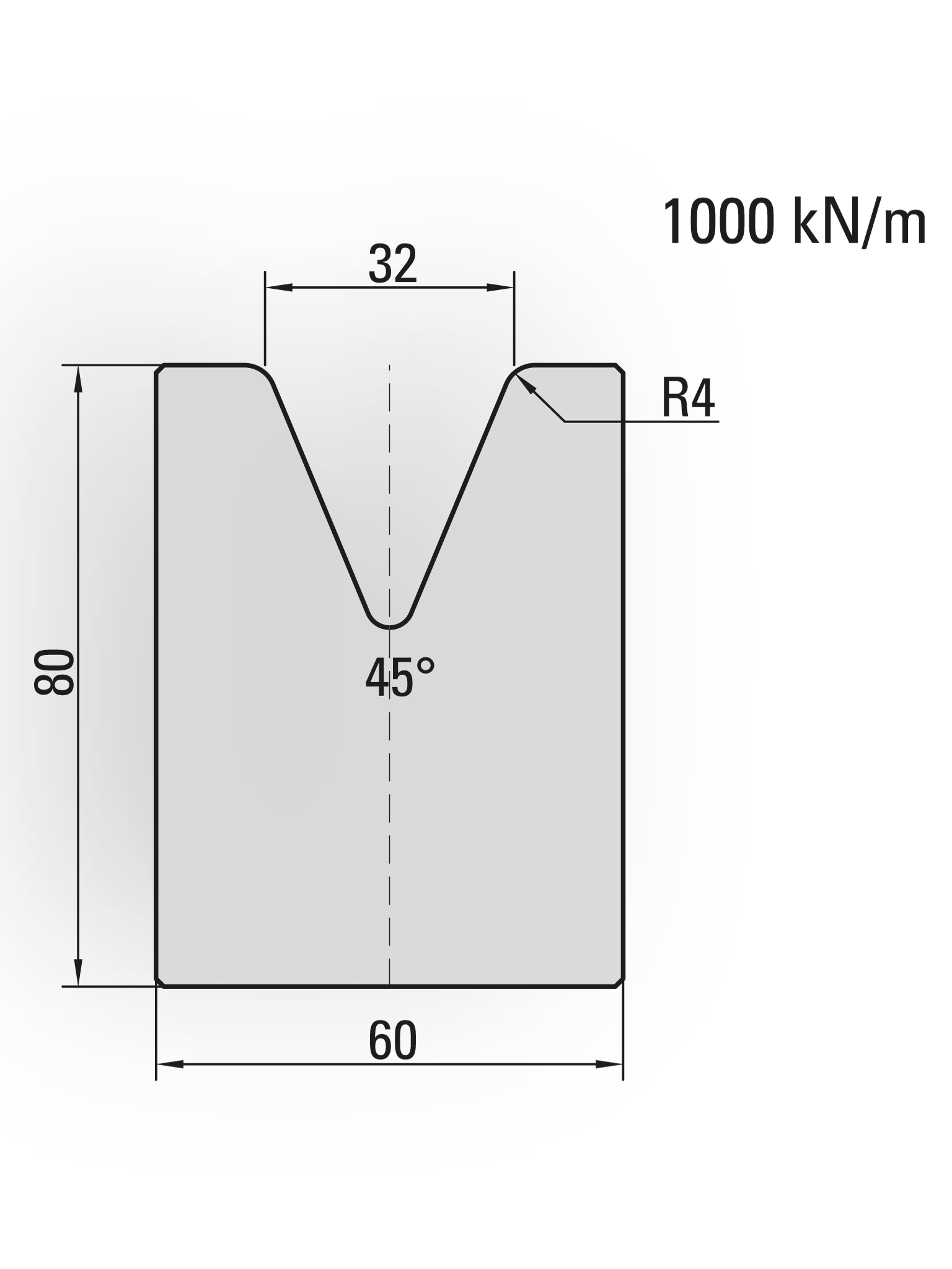 20.484-835 1-V Matrijs / 45° / V=32 / L=835 mm