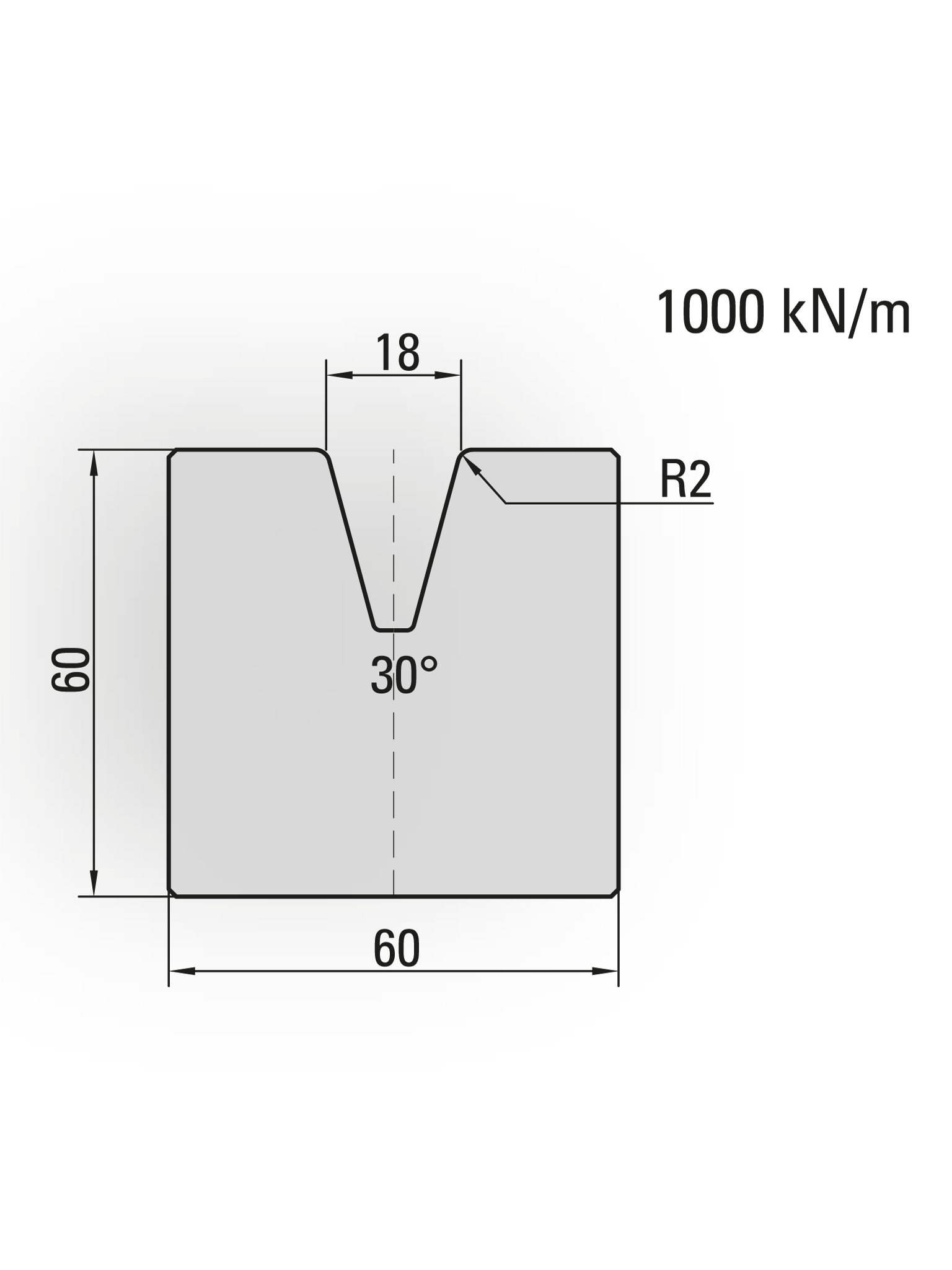20.494-835 1-V Matrijs / 30° / V=18 / L=835 mm