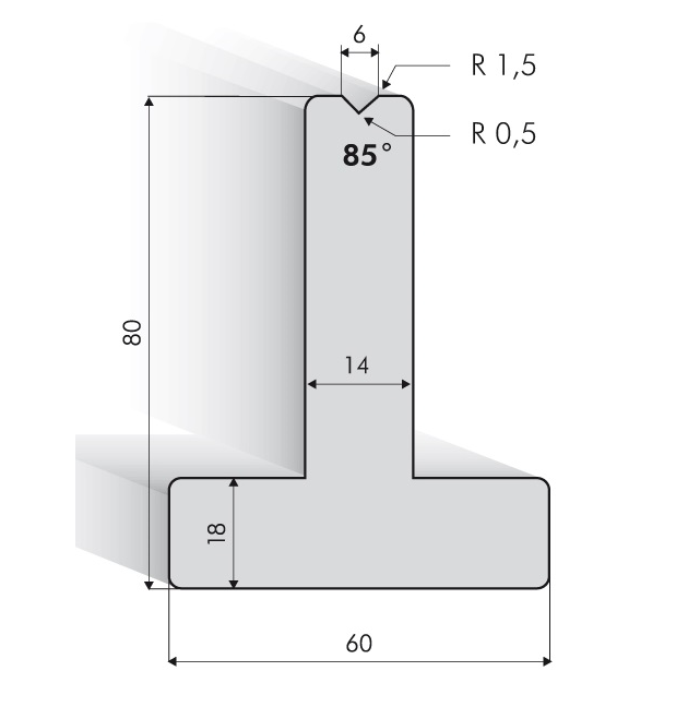 20.506-835 T-Matrijs / 85° / V=6 / L=835 mm