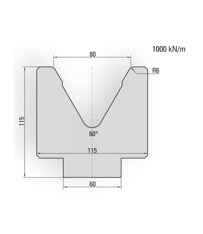 20.680-835 1-V Matrijs / 60° / V=80 / L=835 mm