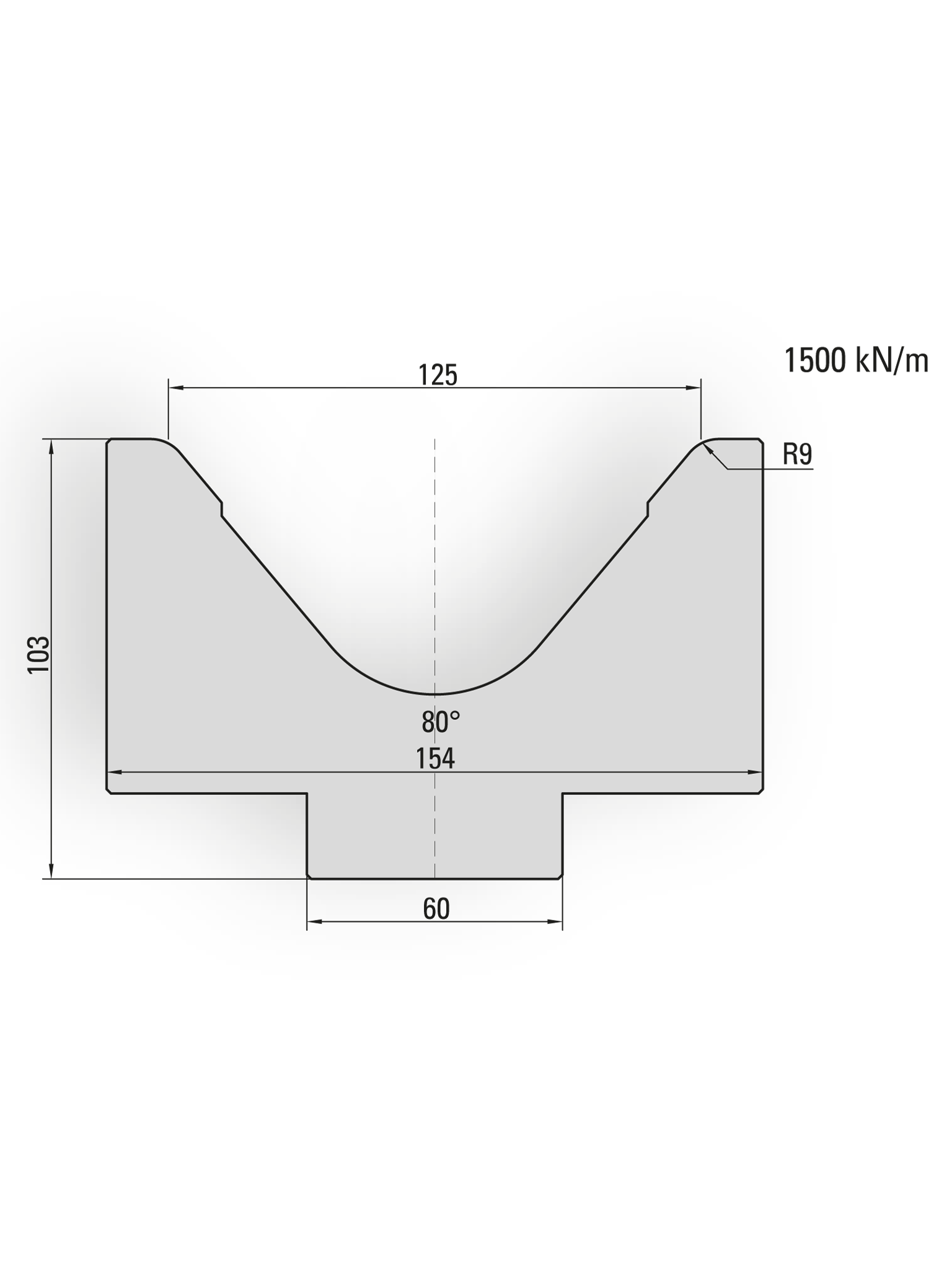 21.125-415 1-V Matrijs / 80° / V=125 / L=415 mm