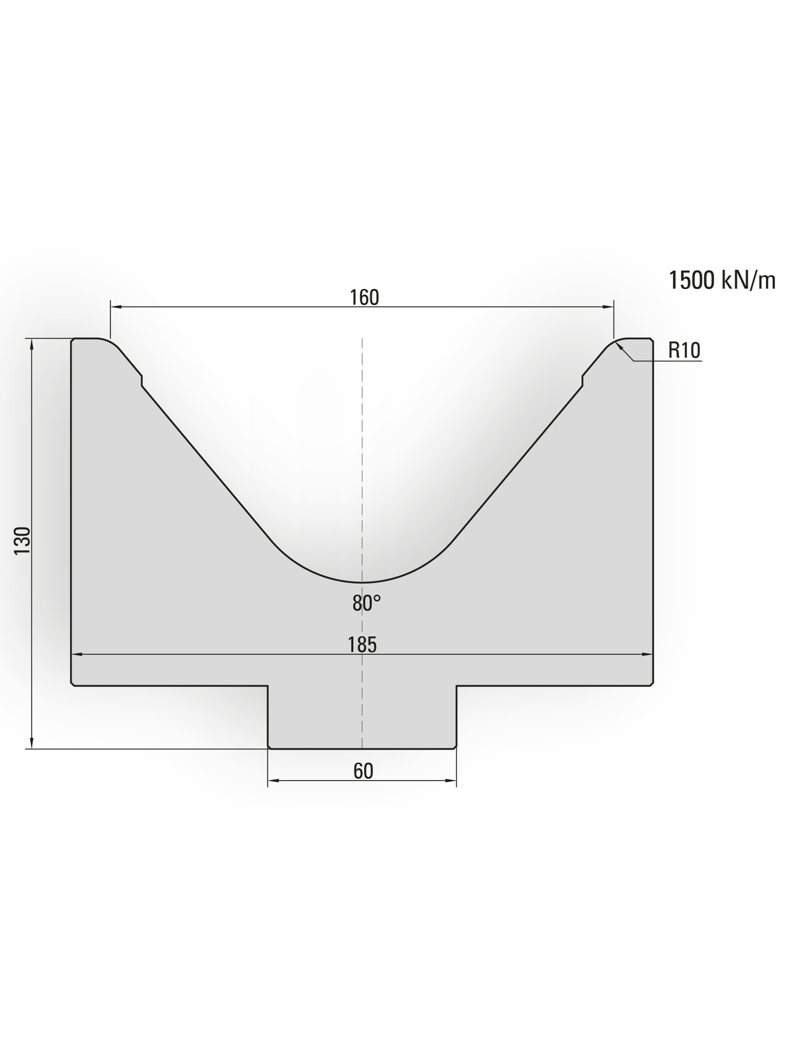 21.160-415 1-V Matrijs / 80° / V=160 / L=415 mm