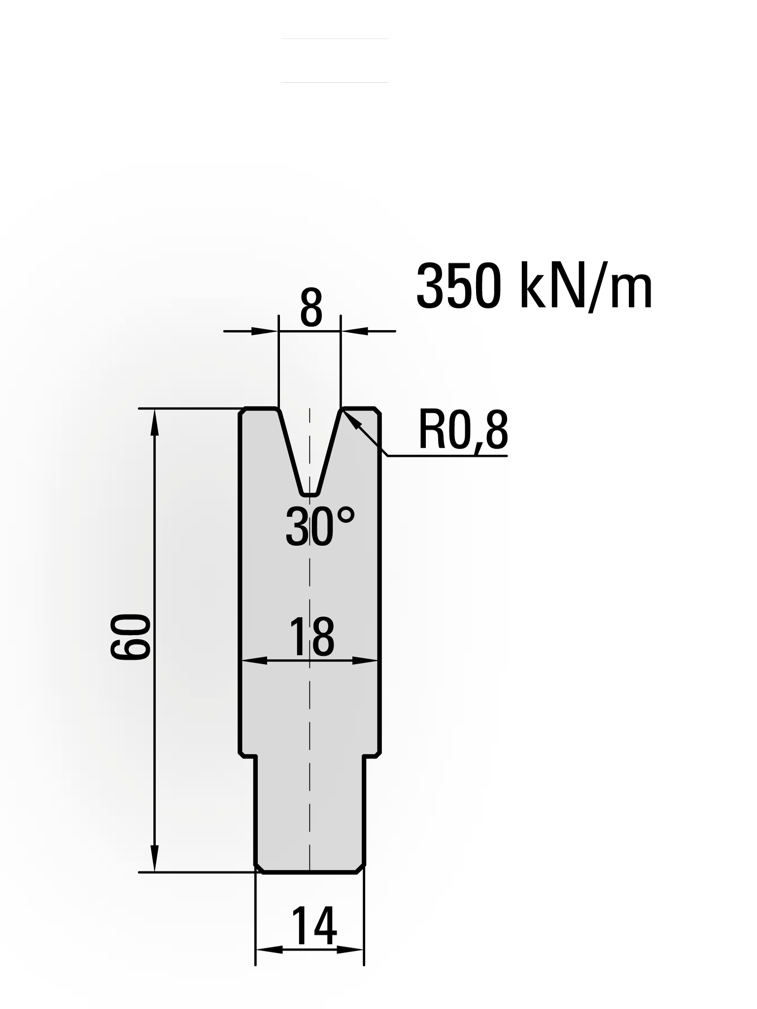22.308-835 1-V Matrijs / 30° / V=8 / L=835 mm