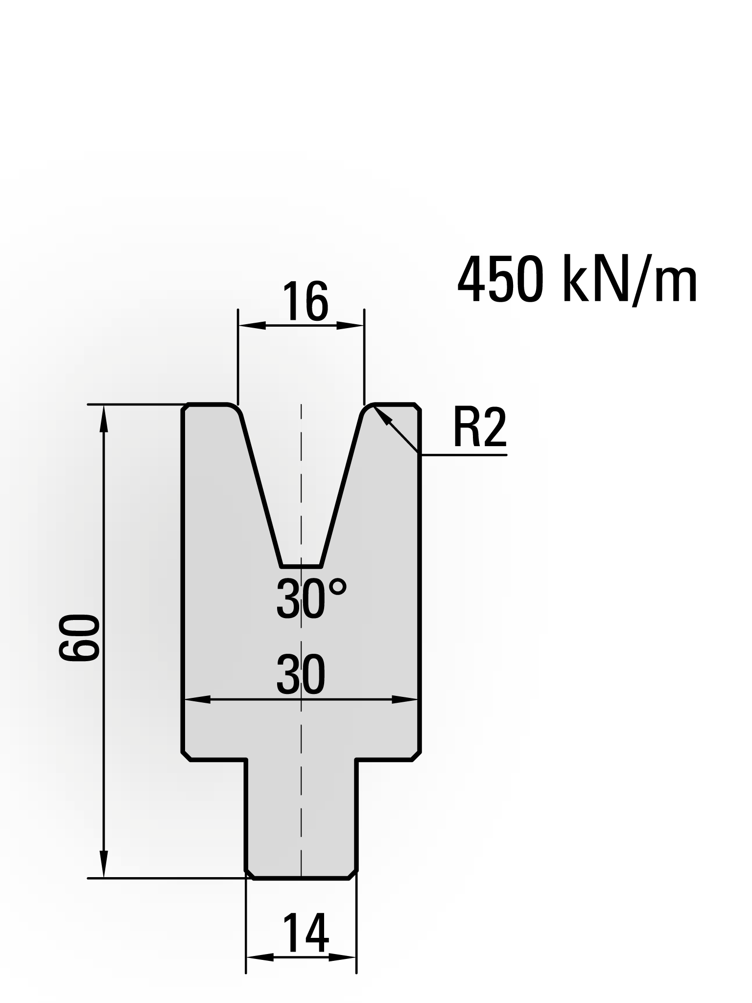 22.316-835 1-V Matrijs / 30° / V=16 / L=835 mm