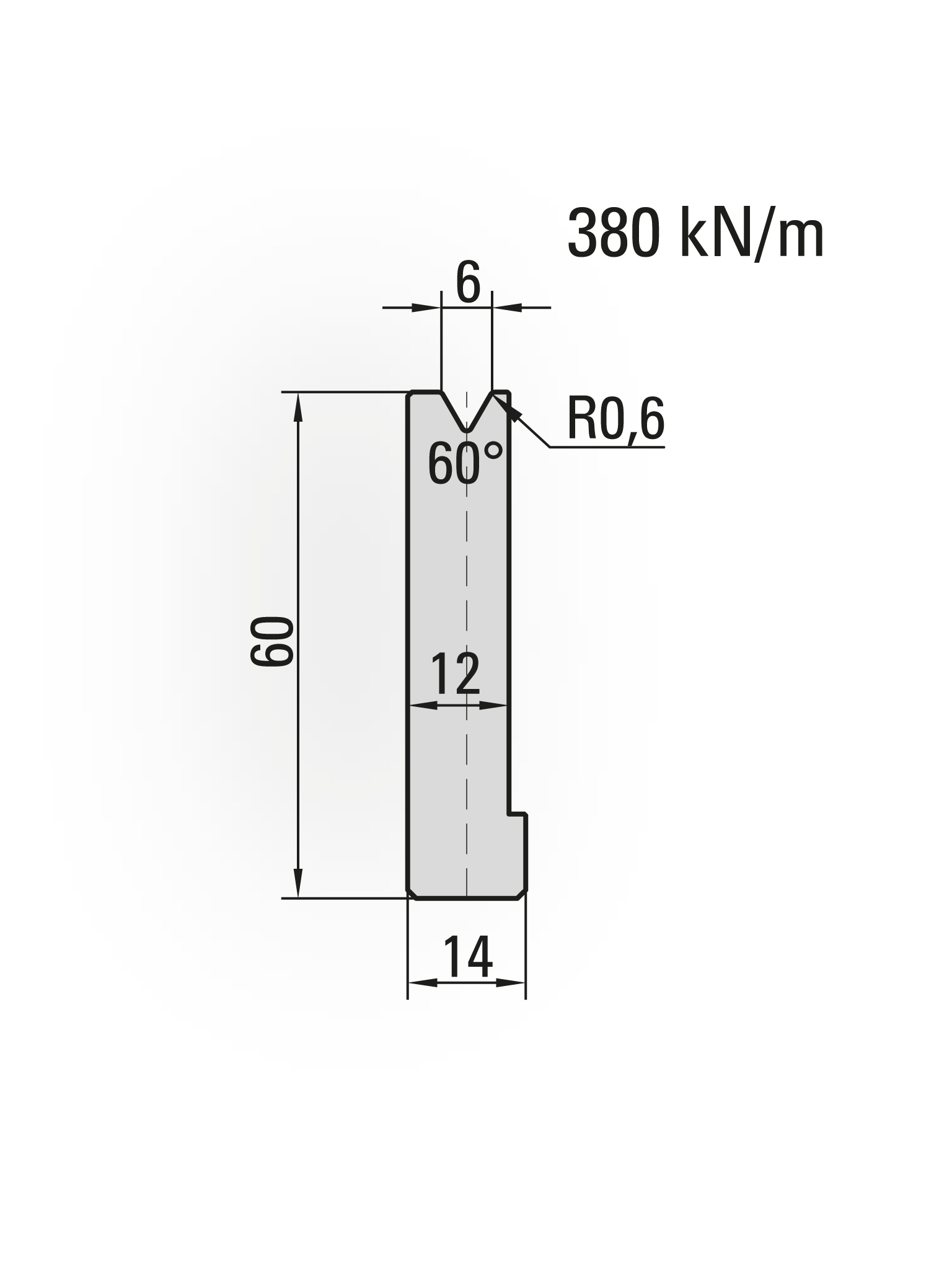 22.606-835 1-V Matrijs / 60° / V=6 / L=835 mm