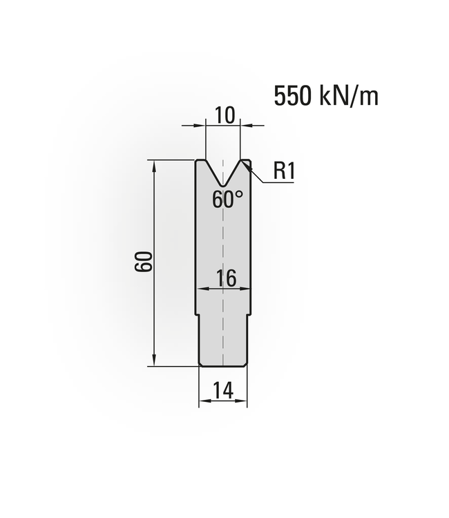 22.610-835 1-V Matrijs / 60° / V=10 / L=835 mm