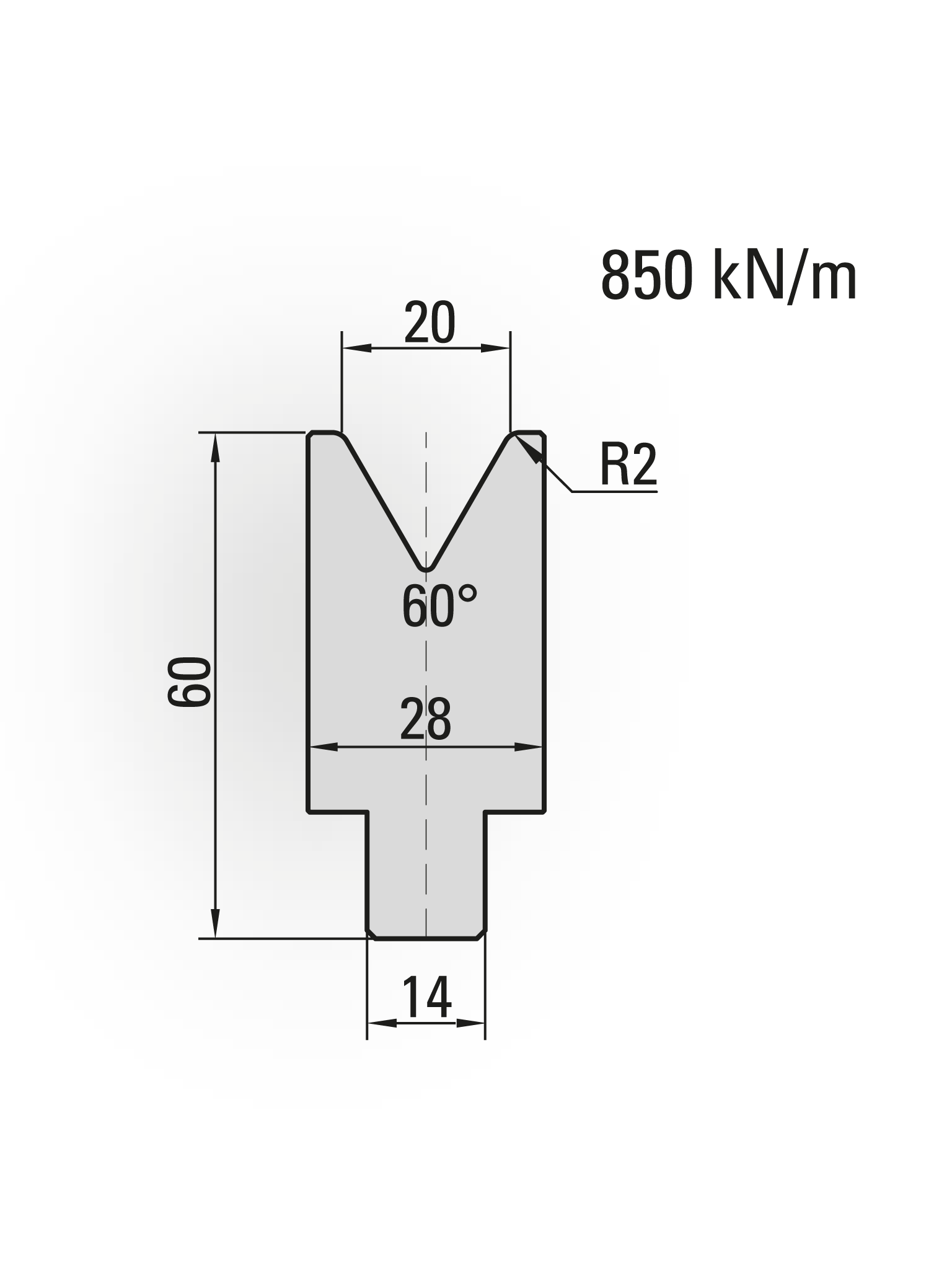 22.620-835 1-V Matrijs / 60° / V=20 / L=835 mm