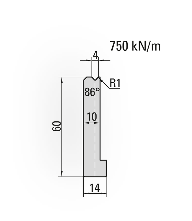 22.904-835 1-V Matrijs / 86° / V=4 / L=835 mm