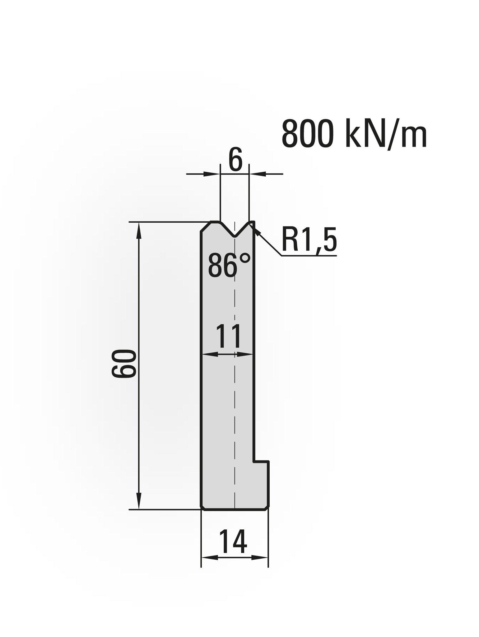 22.906-835 1-V Matrijs / 86° / V=6 / L=835 mm