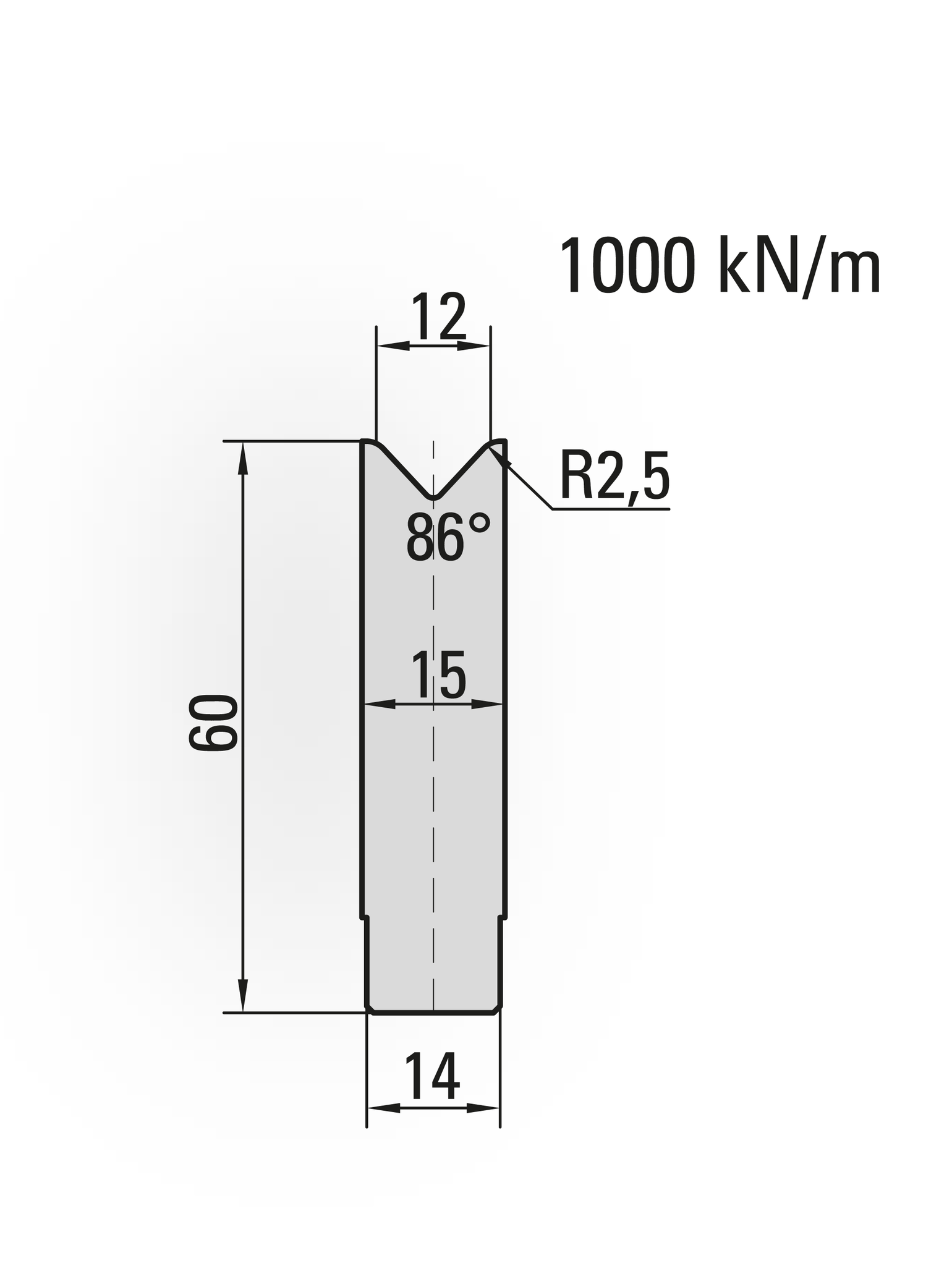 22.912-835 1-V Matrijs / 86° / V=12 / L=835 mm