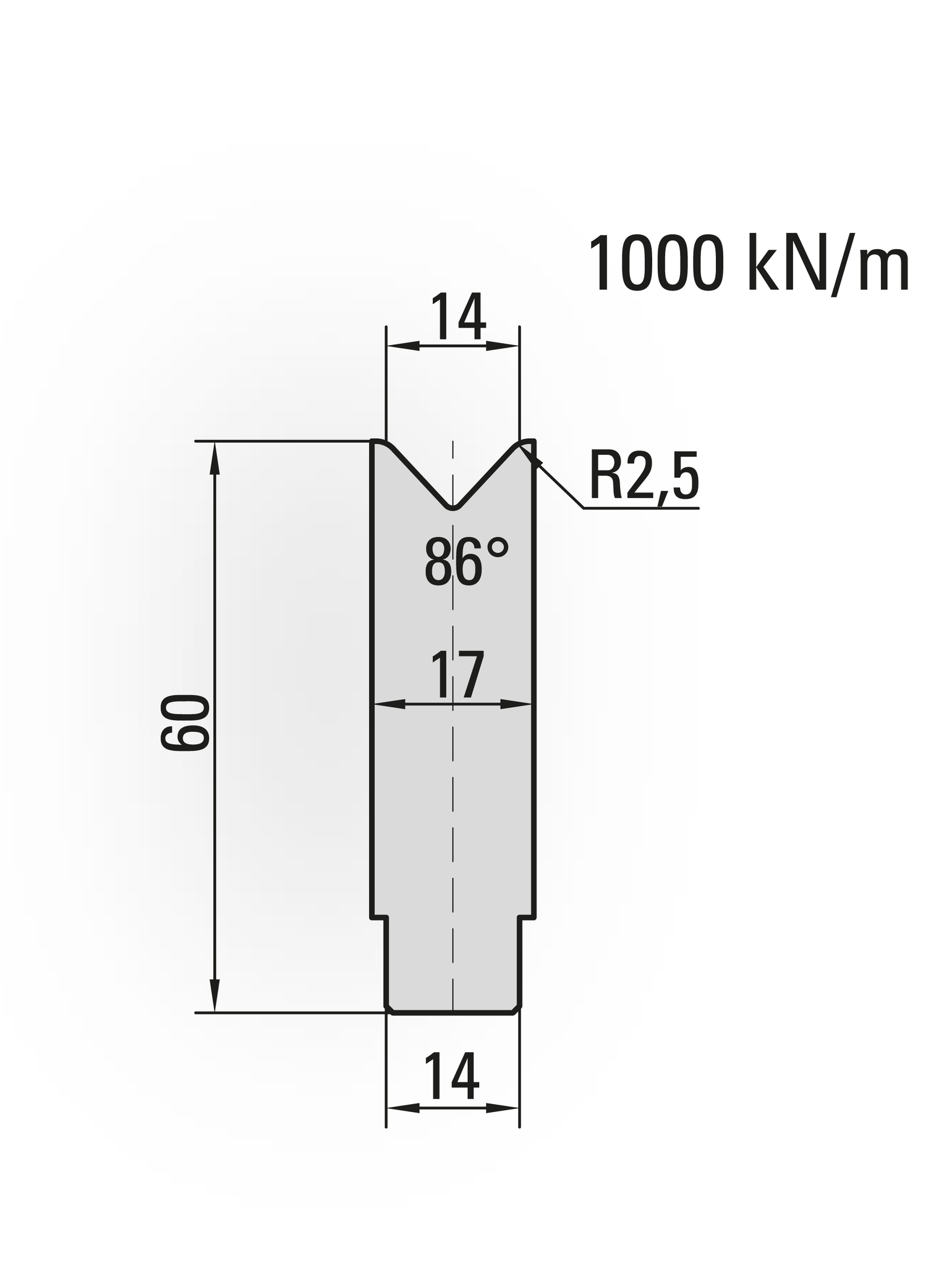 22.914-835 1-V Matrijs / 86° / V=14 / L=835 mm