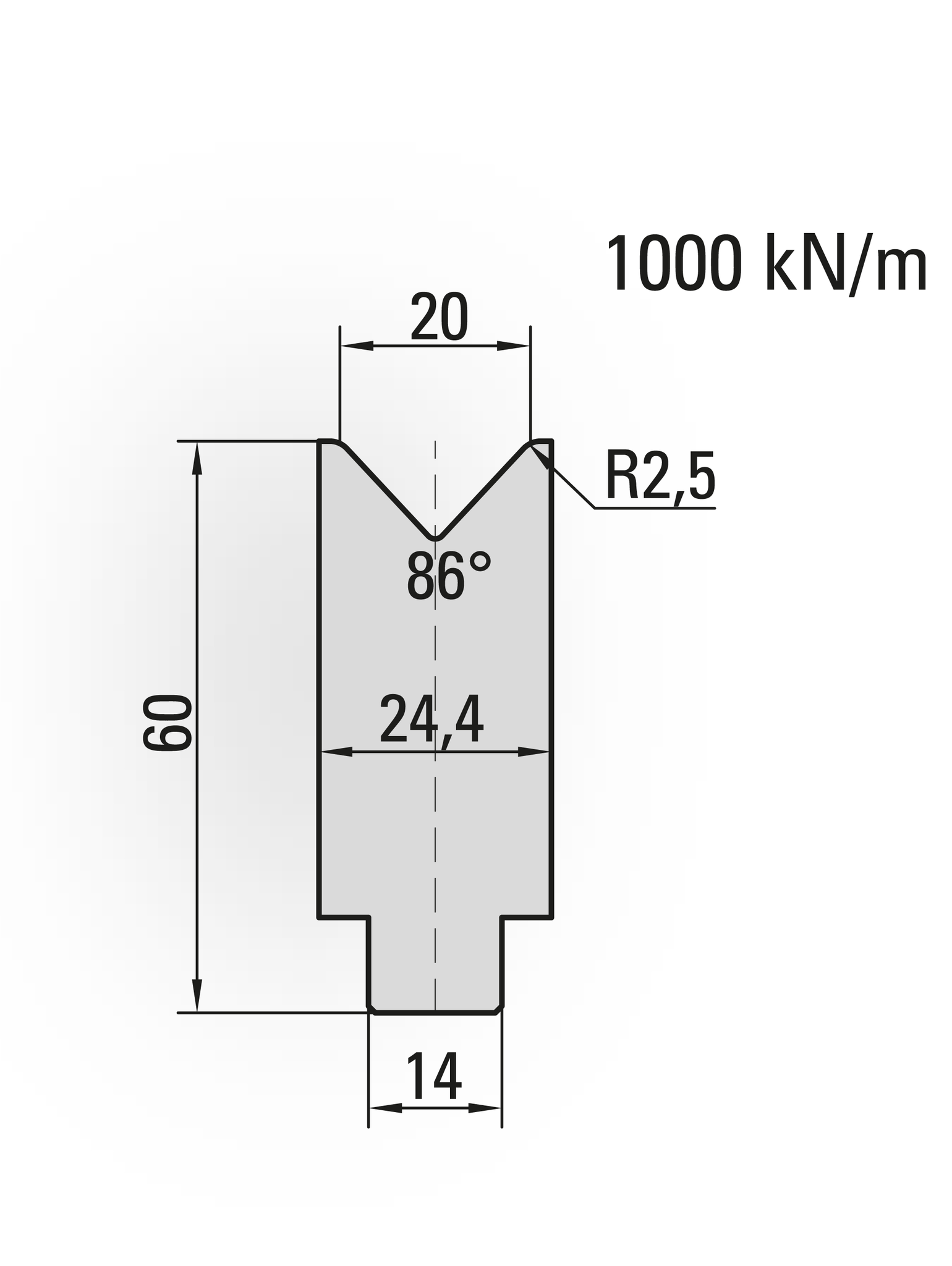 22.920-835 1-V Matrijs / 86° / V=20 / L=835 mm