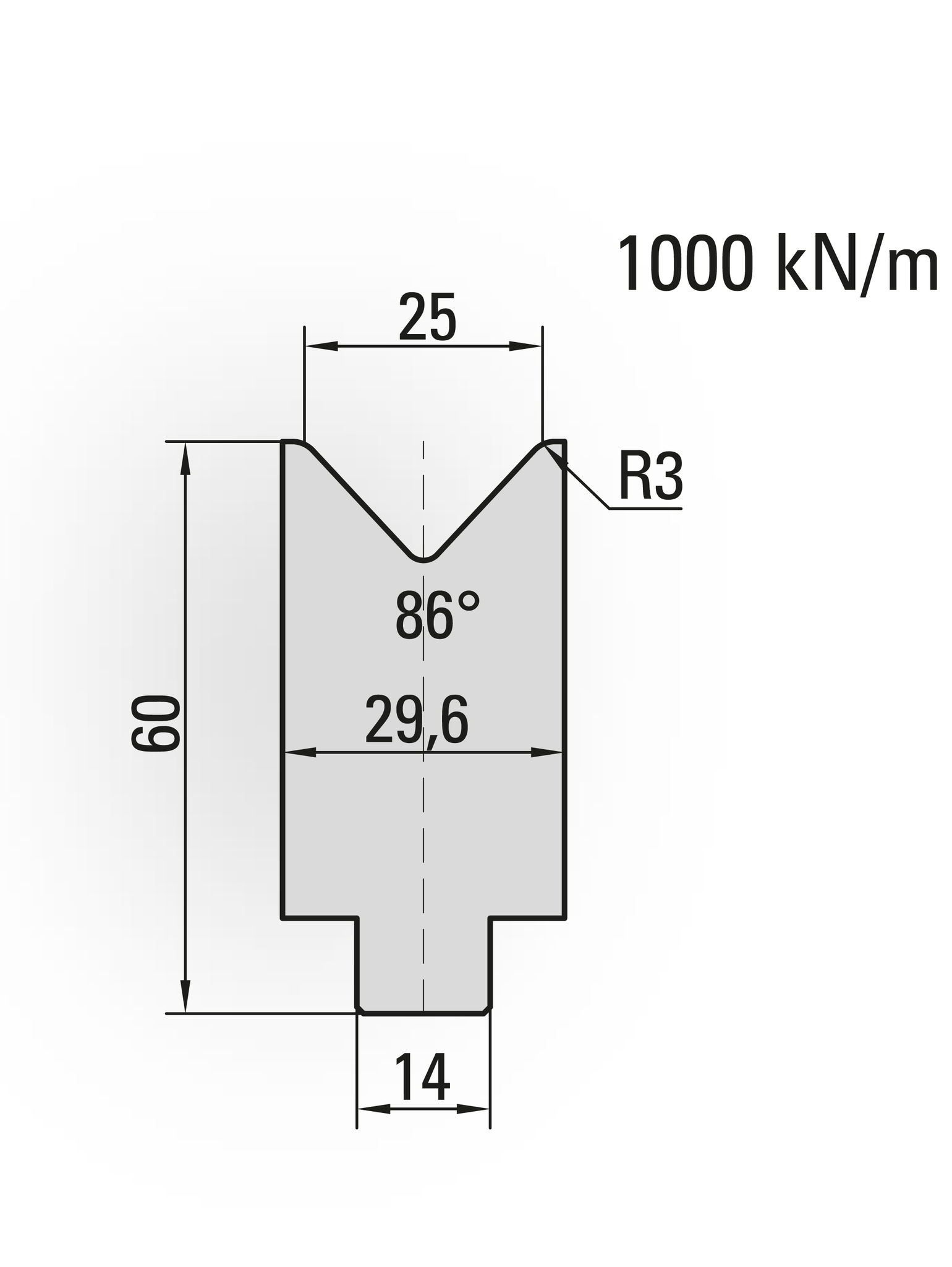 22.925-835 1-V Matrijs / 86° / V=25 / L=835 mm