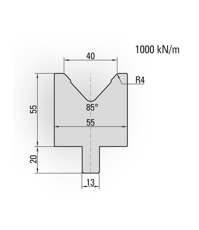 24.012-515 1-V Matrijs / 85° / V=40 / L=515 mm