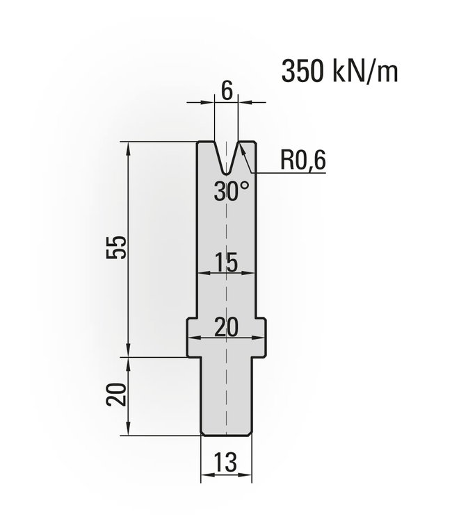 24.013-515 1-V Matrijs / 30° / V=6 / L=515 mm