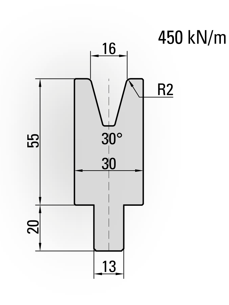 24.017-200 1-V Matrijs / 30° / V=16 / L=200 mm