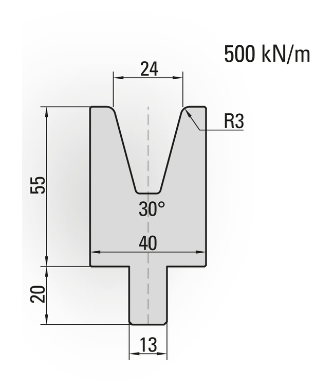 24.018-515 1-V Matrijs / 30° / V=24 / L=515 mm