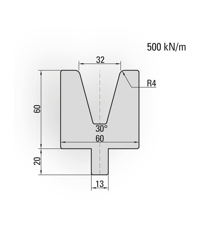 24.035-515 1-V Matrijs / 30° / V=32 / L=515 mm
