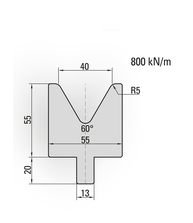 24.040-515 1-V Matrijs / 60° / V=40 / L=515 mm