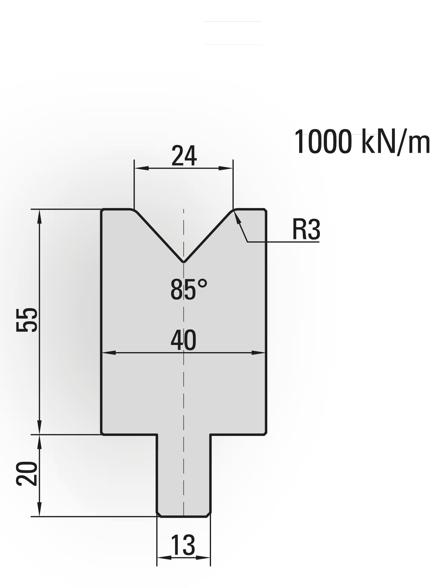 24.110-550S 1-V Matrijs / 85° / V=24 / L=550 mm Ged.
