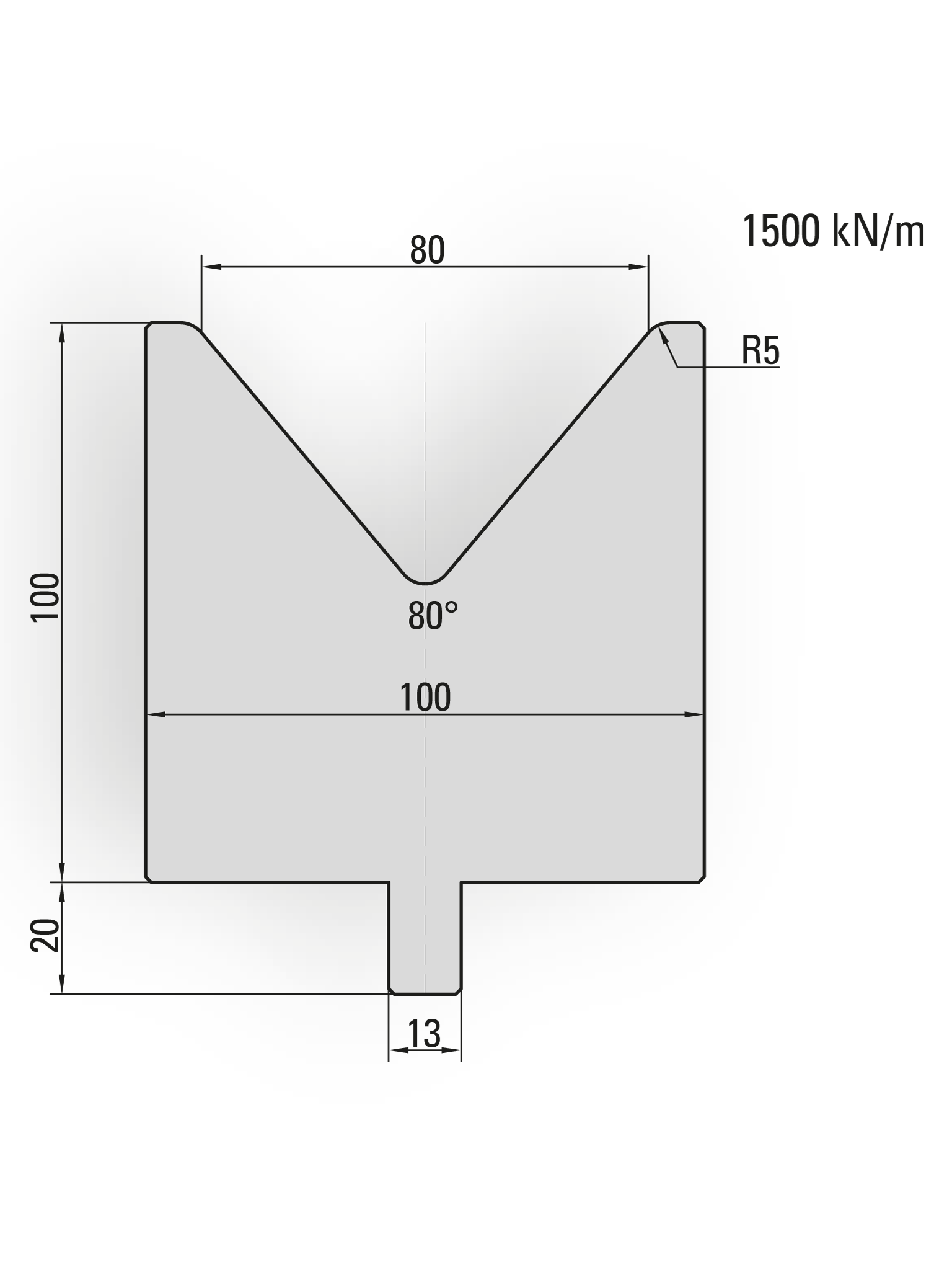 25.113-500 1-V Matrijs / 80° / V=80 / L=500 mm