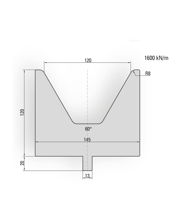 25.116-300 1-V Matrijs / 60° / V=120 / L=300 mm