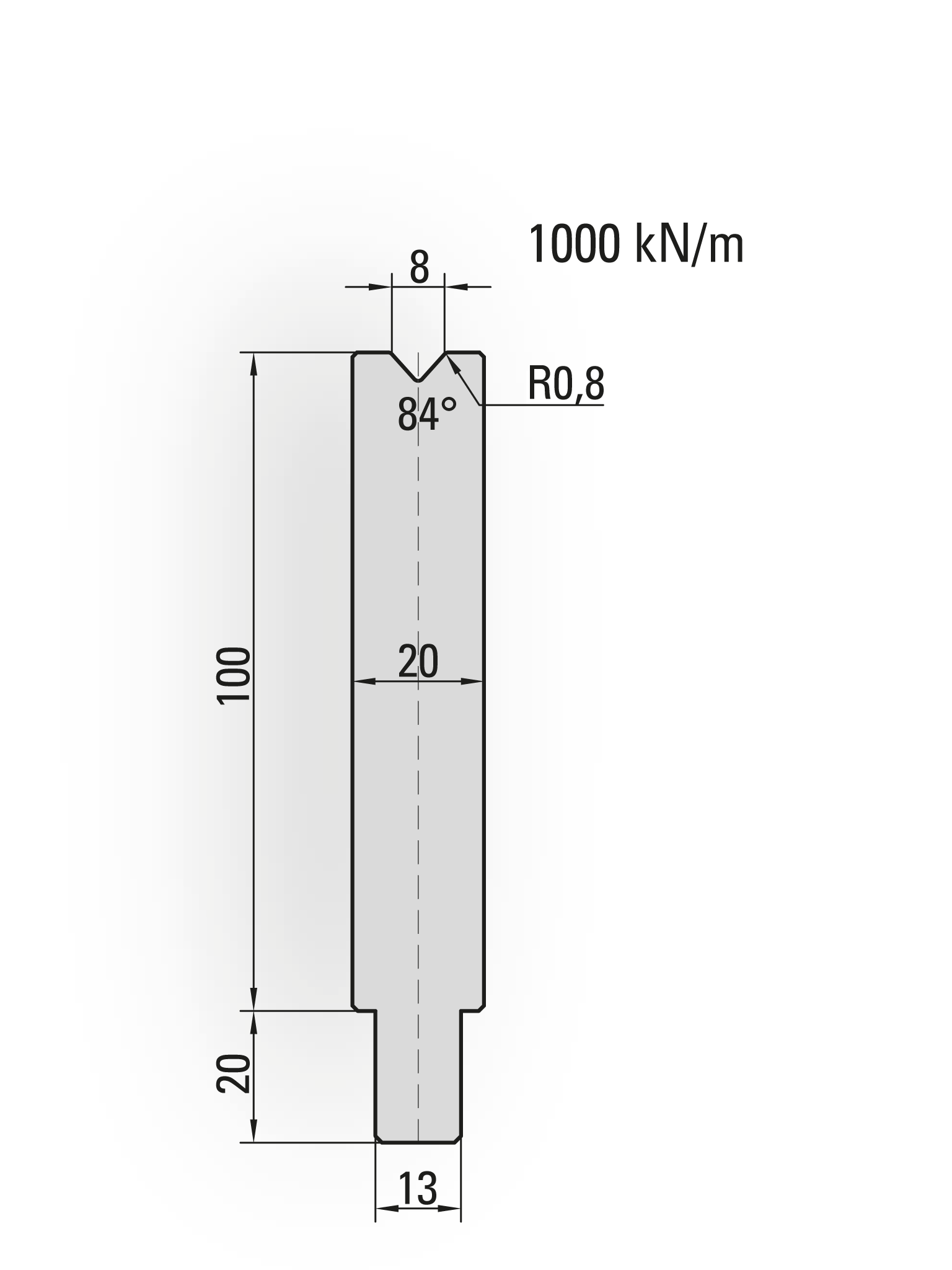 25.202-500 1-V Matrijs / 84° / V=8 / L=500 mm