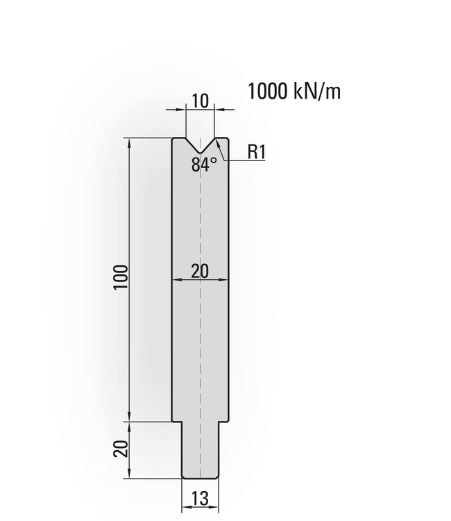 25.203-500 1-V Matrijs / 84° / V=10 / L=500 mm