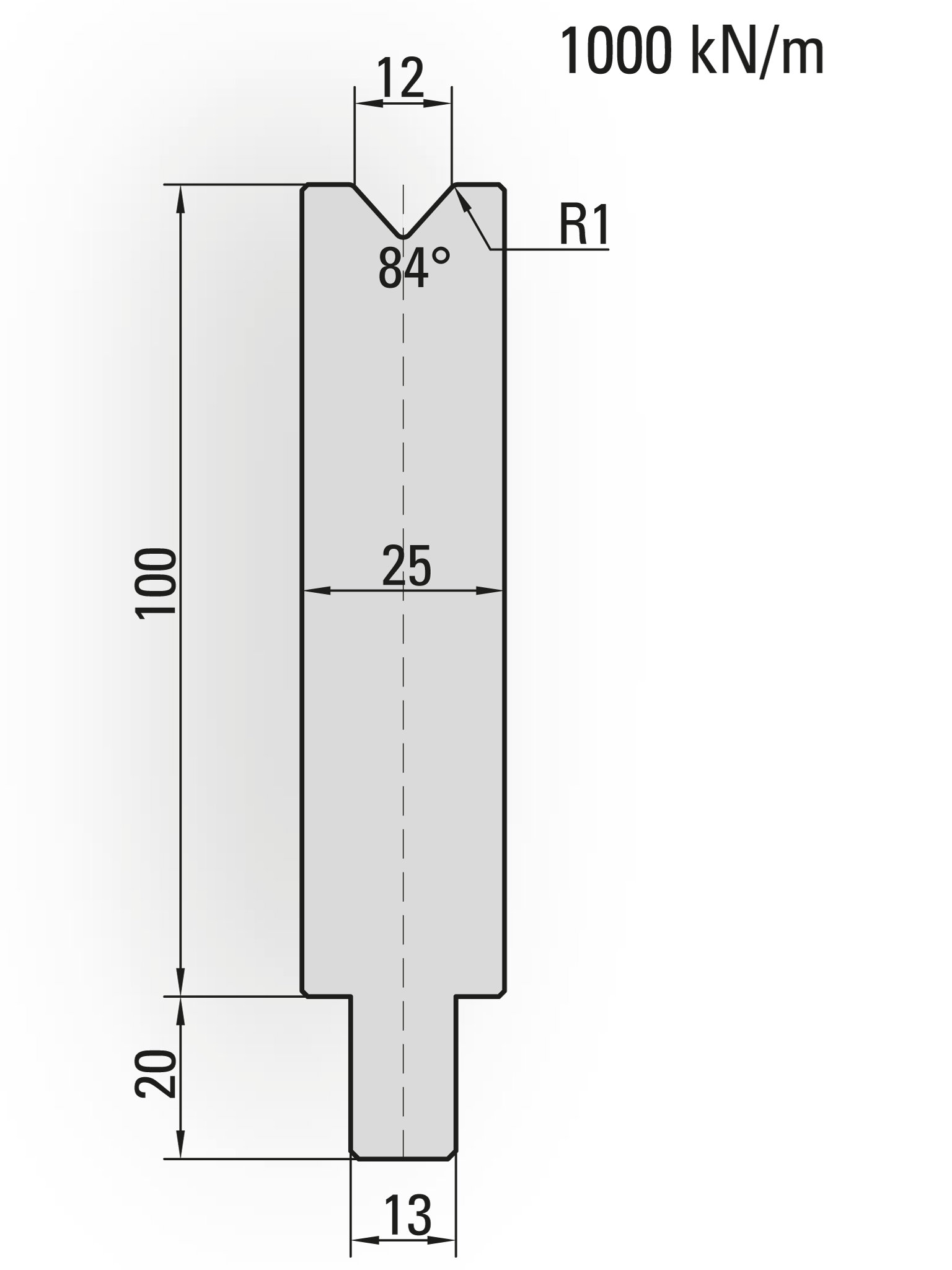 25.204-500 1-V Matrijs / 84° / V=12 / L=500 mm