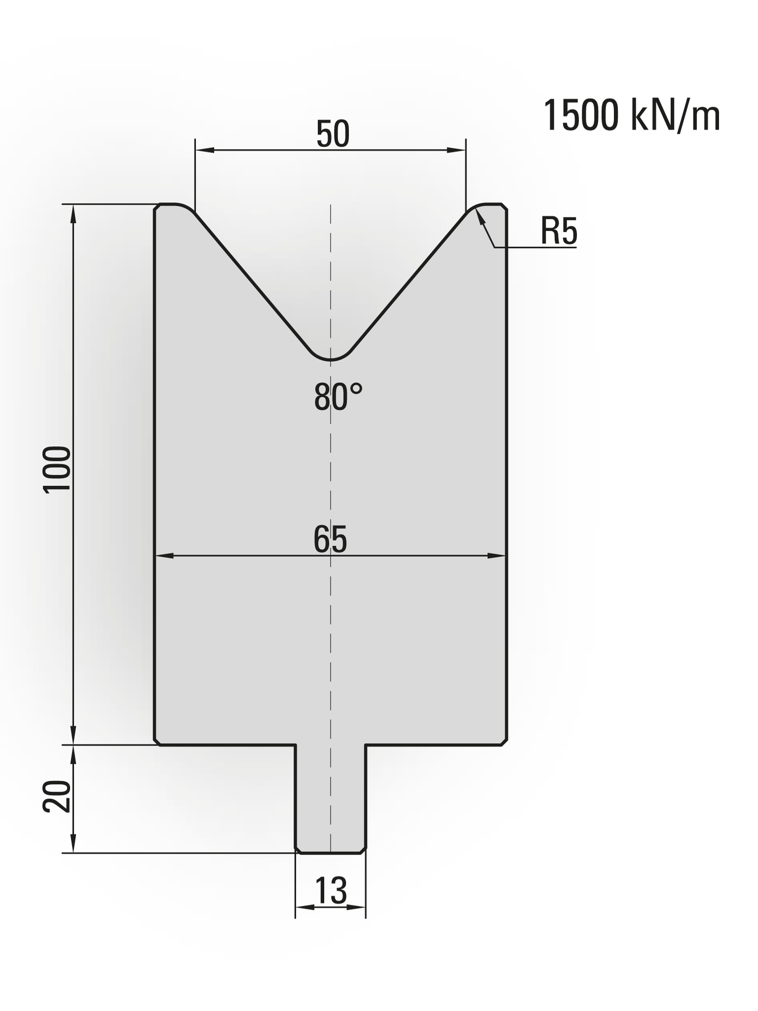 25.210-500 1-V Matrijs / 80° / V=50 / L=500 mm