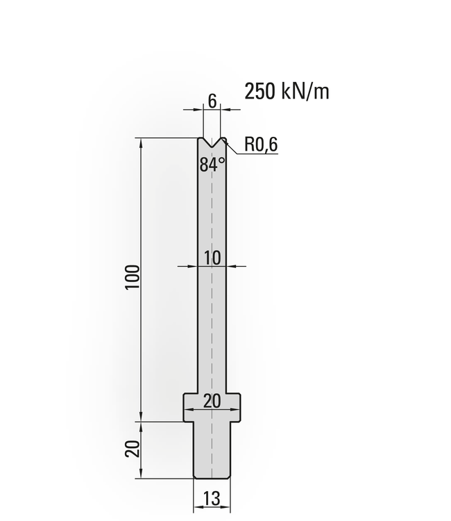 25.301-500 1-V Matrijs / 84° / V=6 / L=500 mm