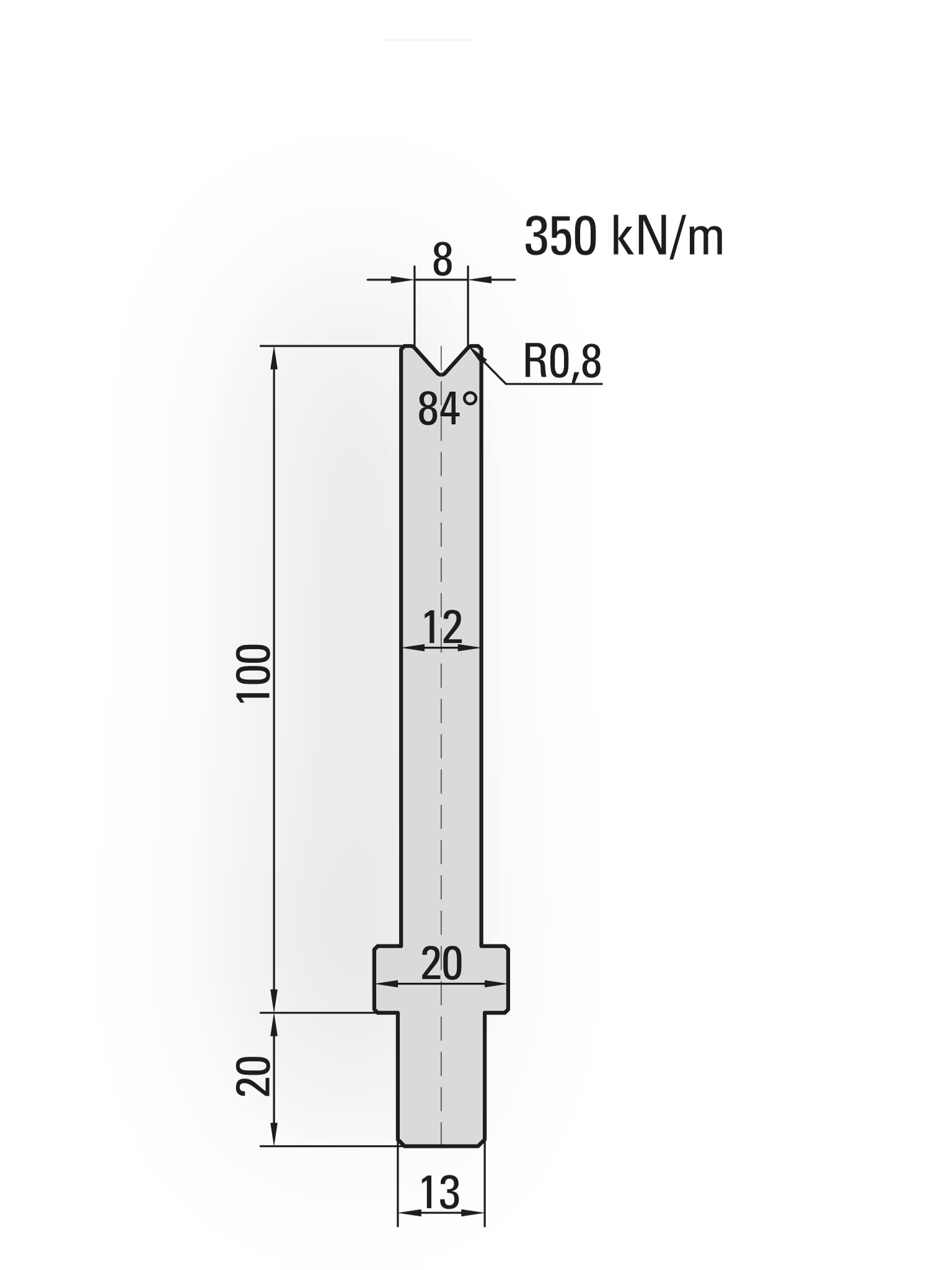 25.302-500 1-V Matrijs / 84° / V=8 / L=500 mm